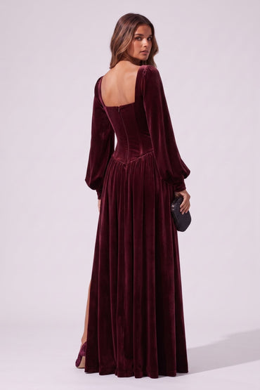 A-Line Floor Length Velvet Special Occasion Dress CS1085 - Wine - COCOMELODY