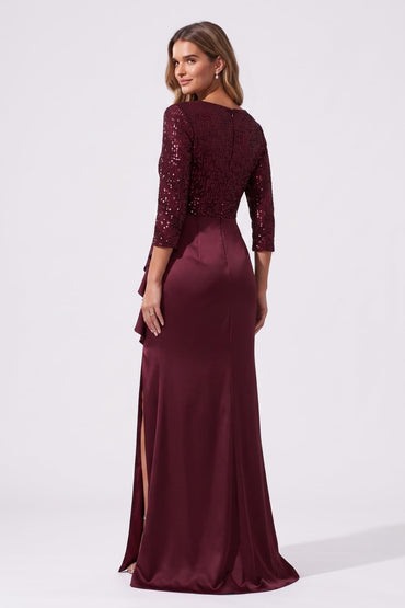 Mermaid Floor Length Sequined Stretch Satin Special Occasion Dress CS1086 - Wine - COCOMELODY