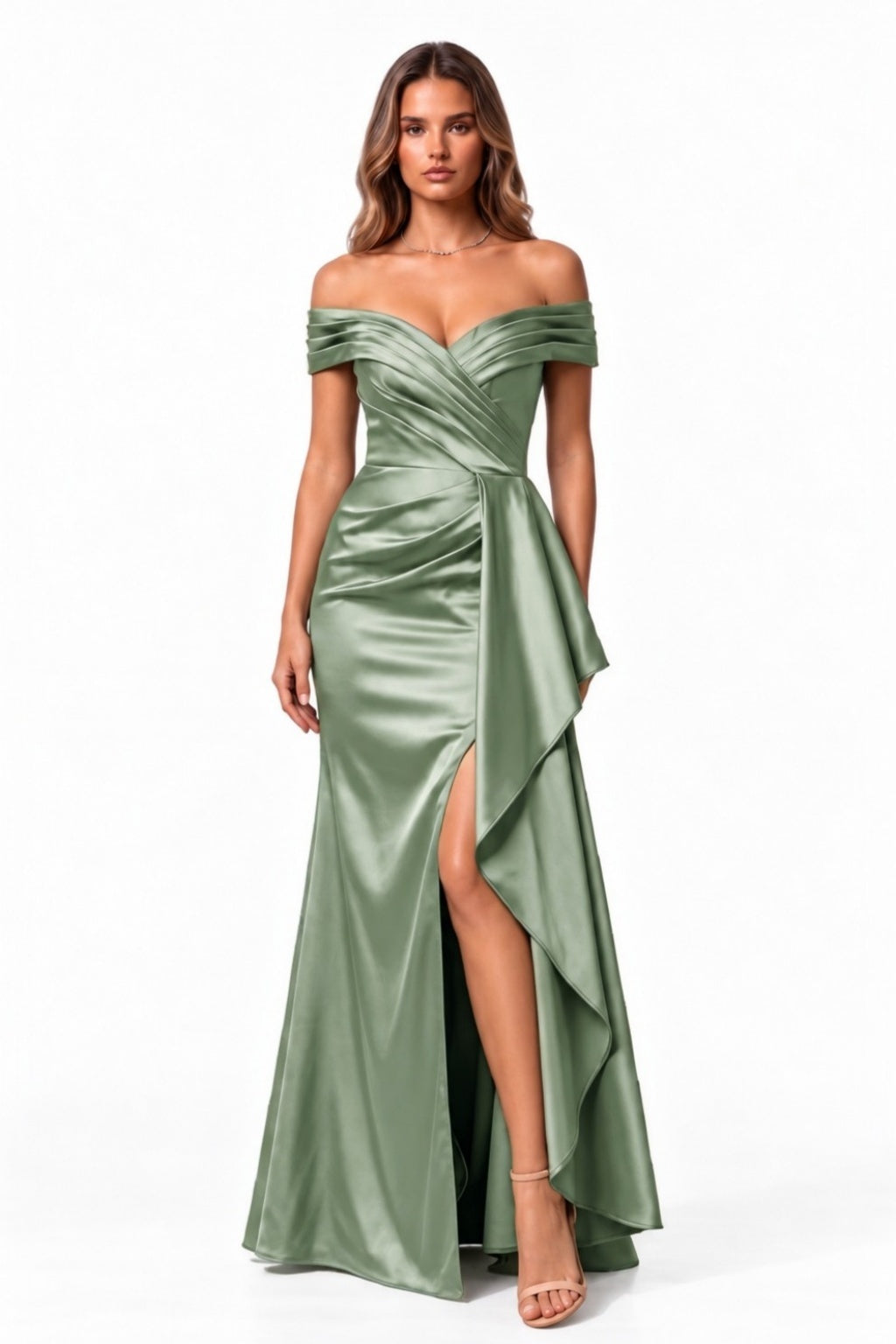 Trumpet-Mermaid Floor Length Stretch Satin Special Occasion Dress CS1087 - Olive Green - COCOMELODY