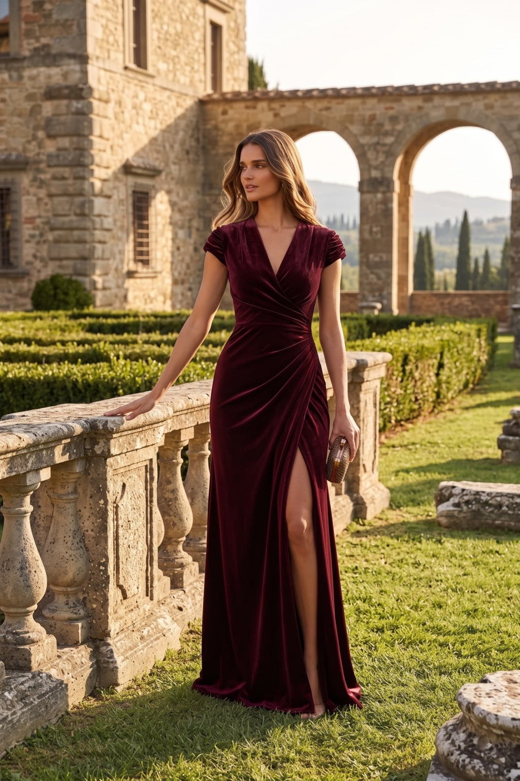 Sheath-Column Floor Length Velvet Special Occasion Dress CS1088 - Wine - COCOMELODY