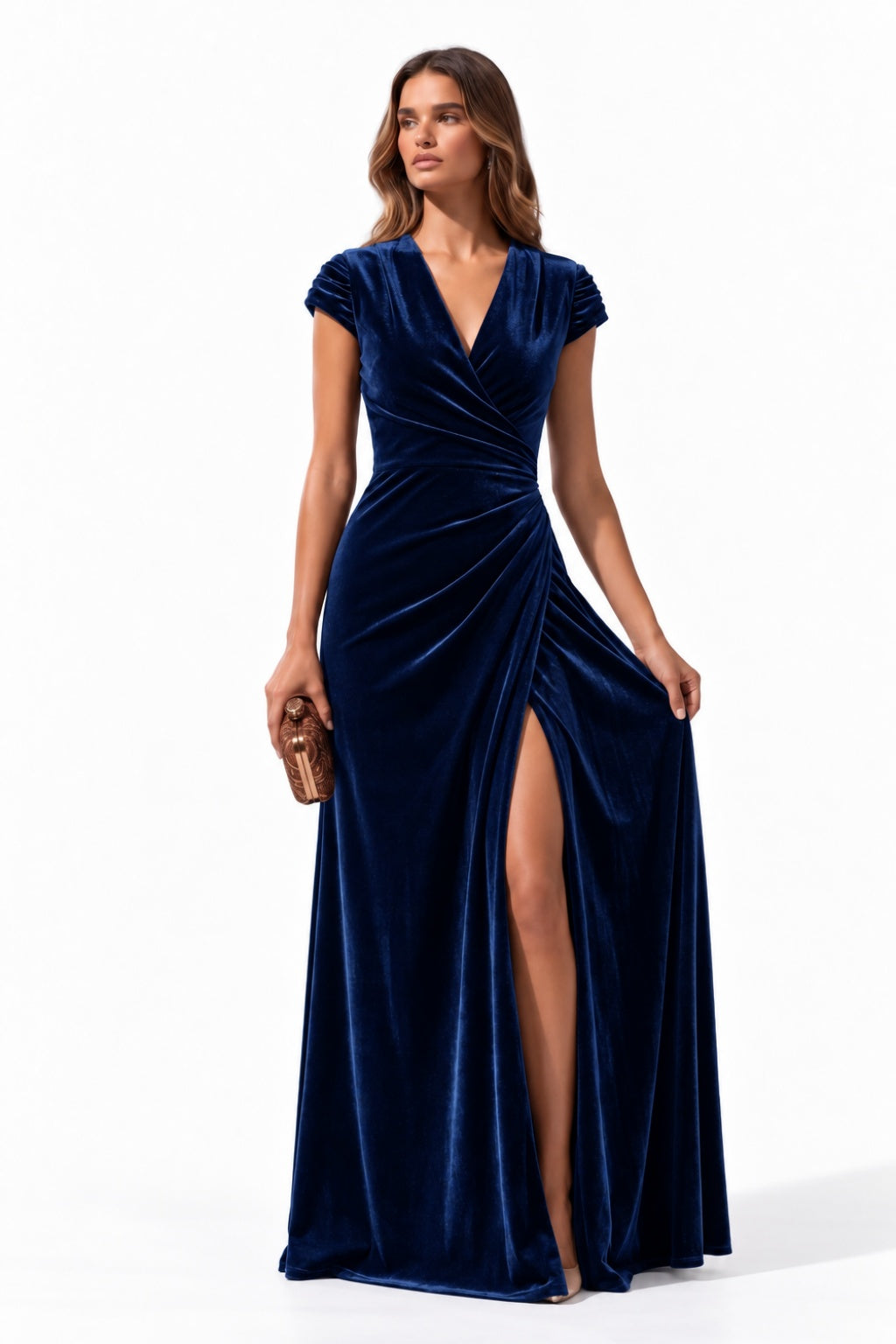 Sheath-Column Floor Length Velvet Special Occasion Dress CS1088 - Dark Navy - COCOMELODY