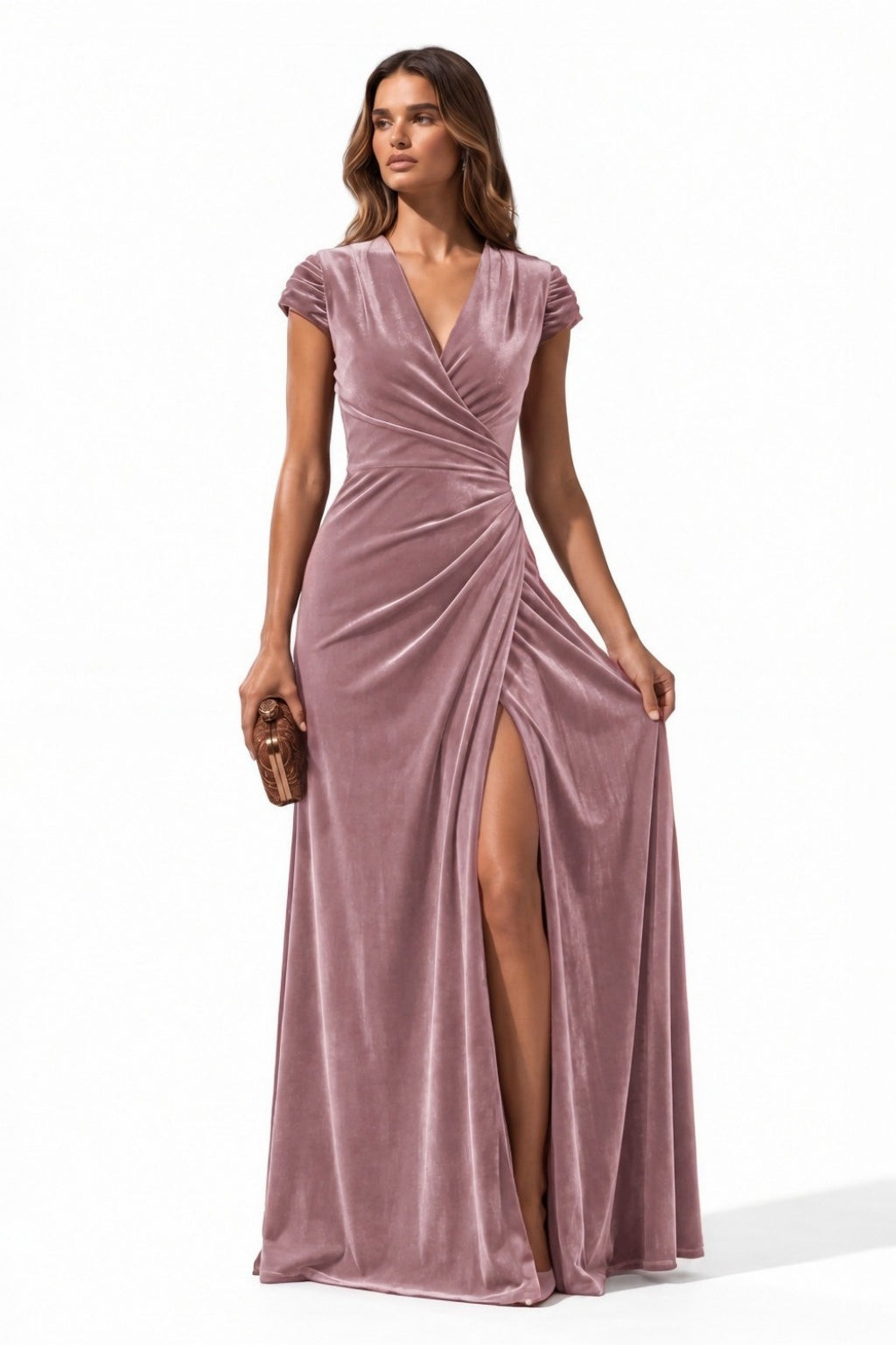 Sheath-Column Floor Length Velvet Special Occasion Dress CS1088 - Dusty Rose - COCOMELODY