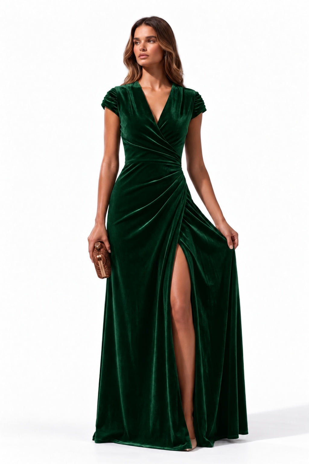 Sheath-Column Floor Length Velvet Special Occasion Dress CS1088 - Emerald - COCOMELODY