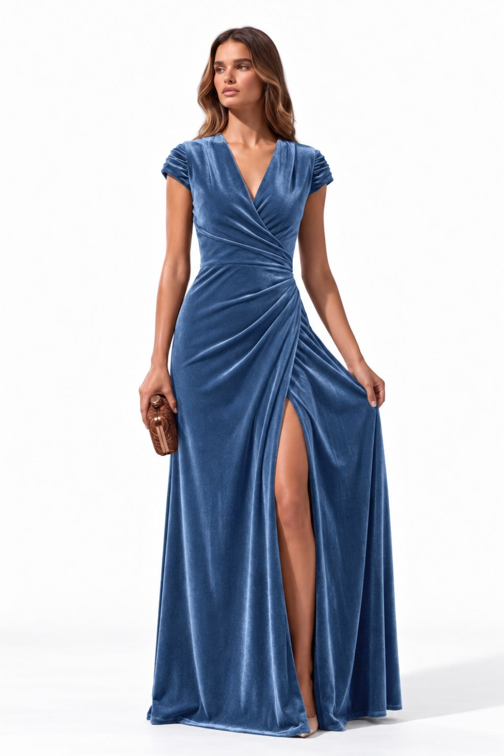 Sheath-Column Floor Length Velvet Special Occasion Dress CS1088 - Ink Blue - COCOMELODY