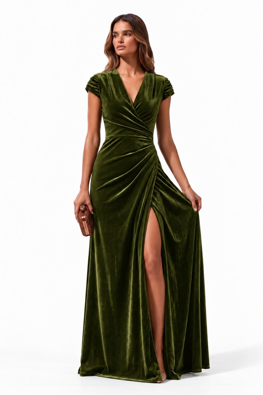 Sheath-Column Floor Length Velvet Special Occasion Dress CS1088 - Olive Green - COCOMELODY