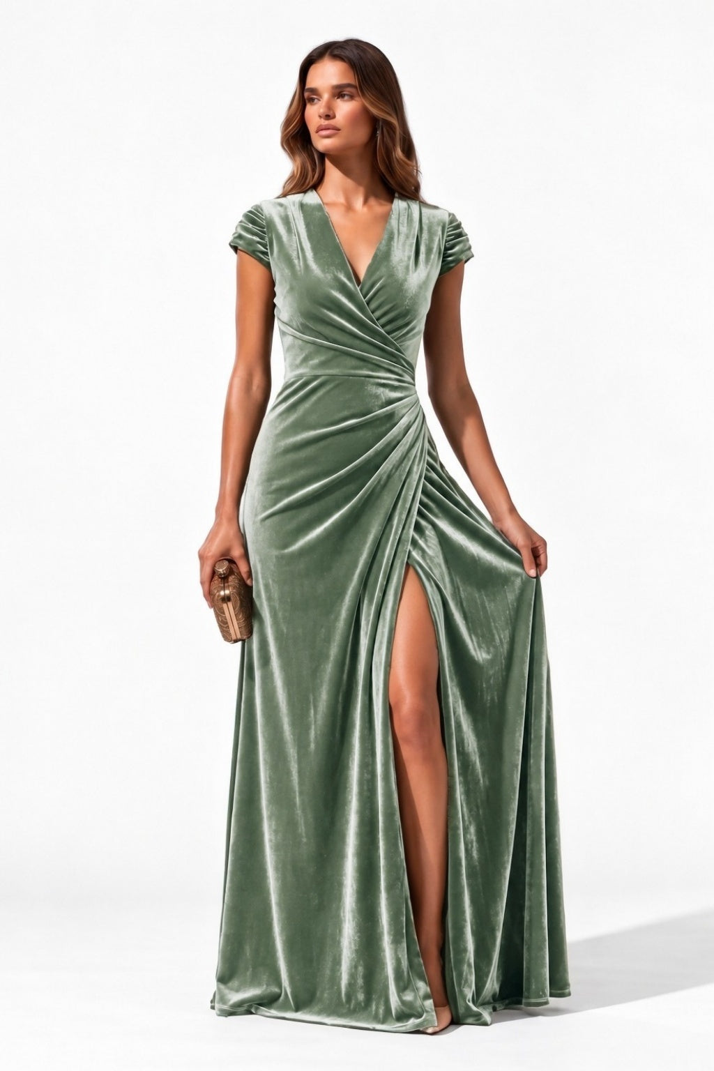 Sheath-Column Floor Length Velvet Special Occasion Dress CS1088 - Sage Green - COCOMELODY