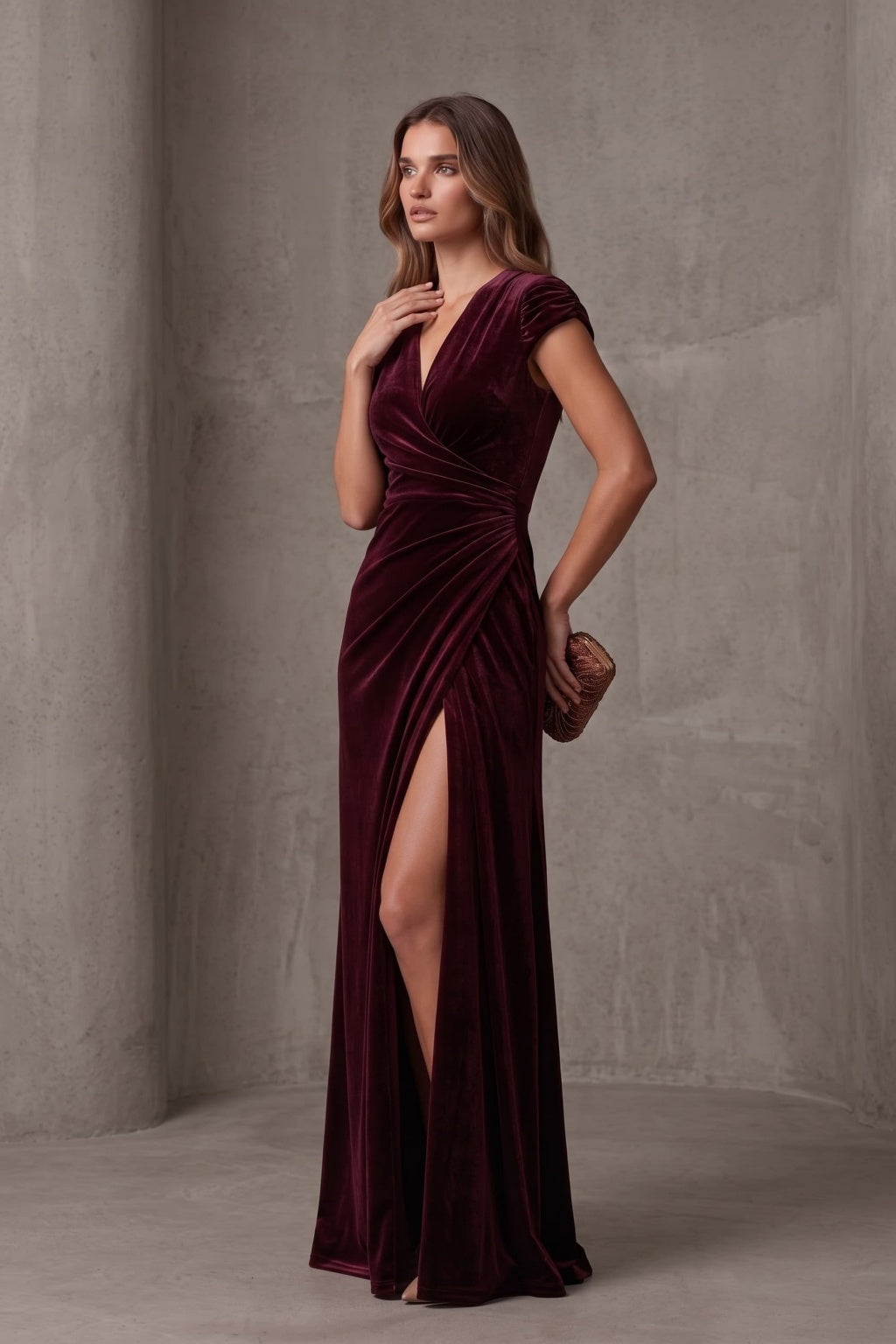 Sheath-Column Floor Length Velvet Special Occasion Dress CS1088 - Wine - COCOMELODY