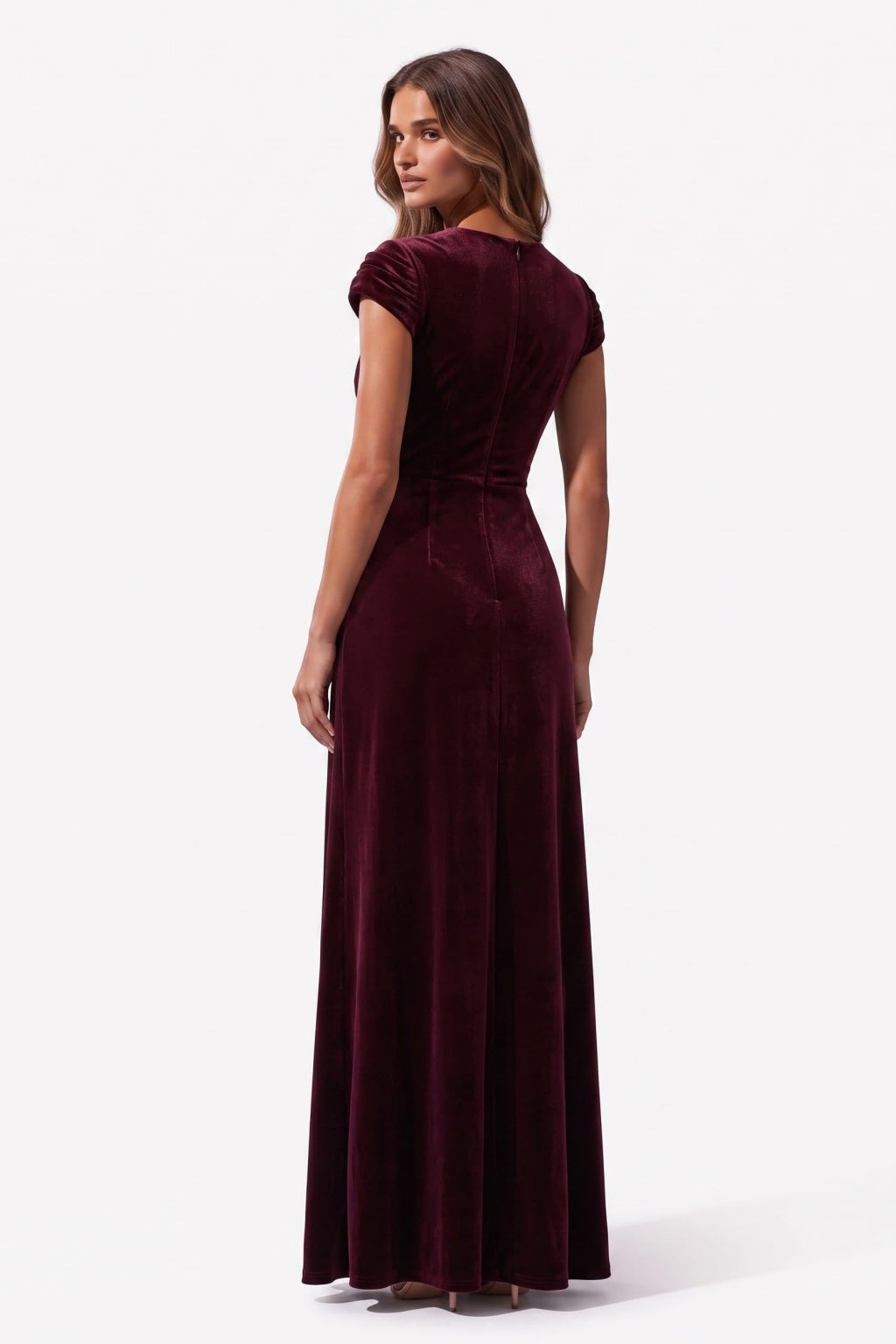 Sheath-Column Floor Length Velvet Special Occasion Dress CS1088 - Wine - COCOMELODY