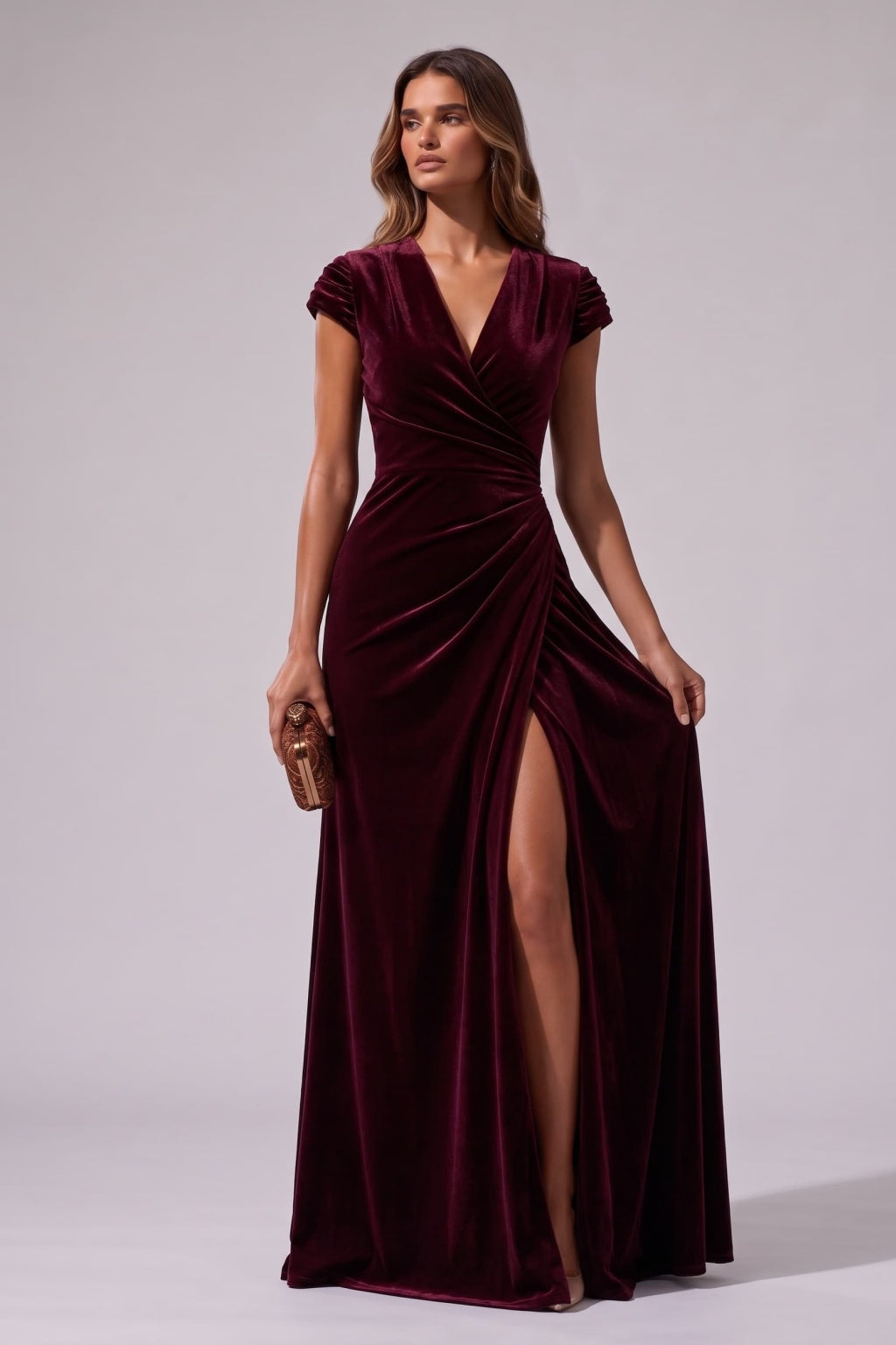 Sheath-Column Floor Length Velvet Special Occasion Dress CS1088 - Wine - COCOMELODY