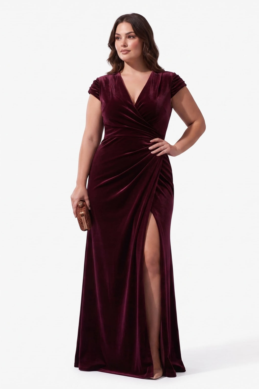 Sheath-Column Floor Length Velvet Special Occasion Dress CS1088 - Wine - COCOMELODY