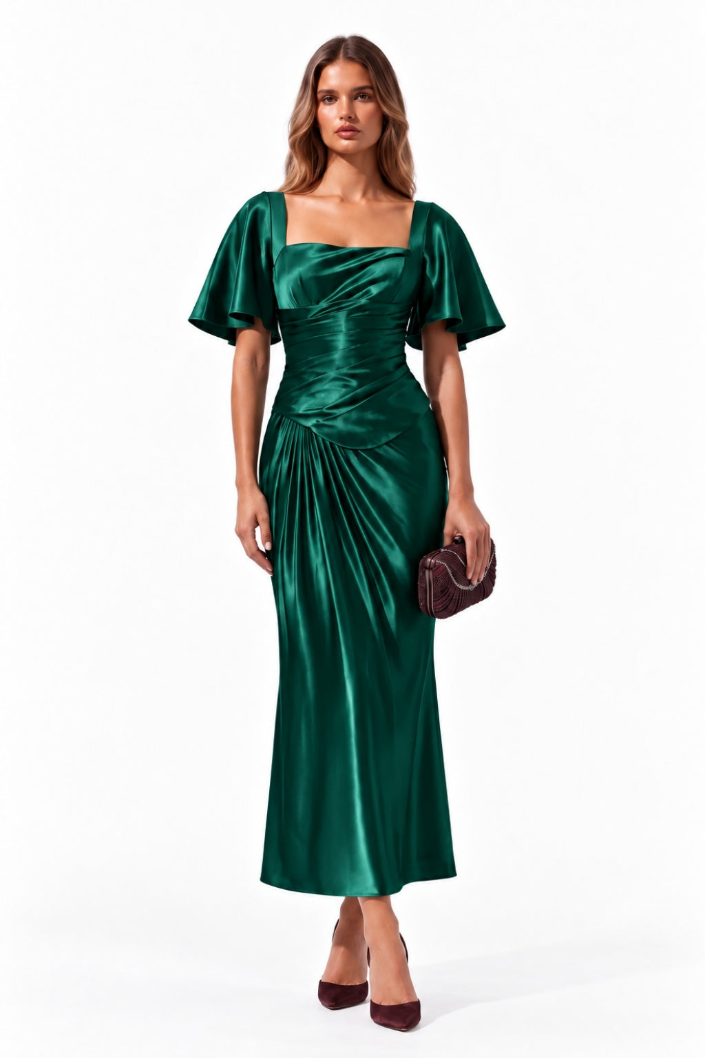 Sheath-Column Tea Length Stretch Satin Special Occasion Dress CS1089 - Hunter Green - COCOMELODY