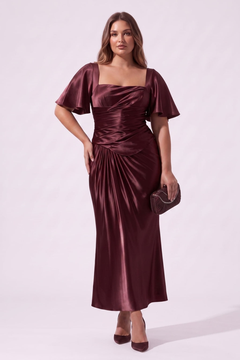 Sheath-Column Tea Length Stretch Satin Special Occasion Dress CS1089 - Wine - COCOMELODY