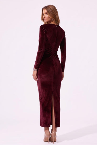 Sheath-Column Ankle Length Velvet Special Occasion Dress CS1093 - Wine - COCOMELODY