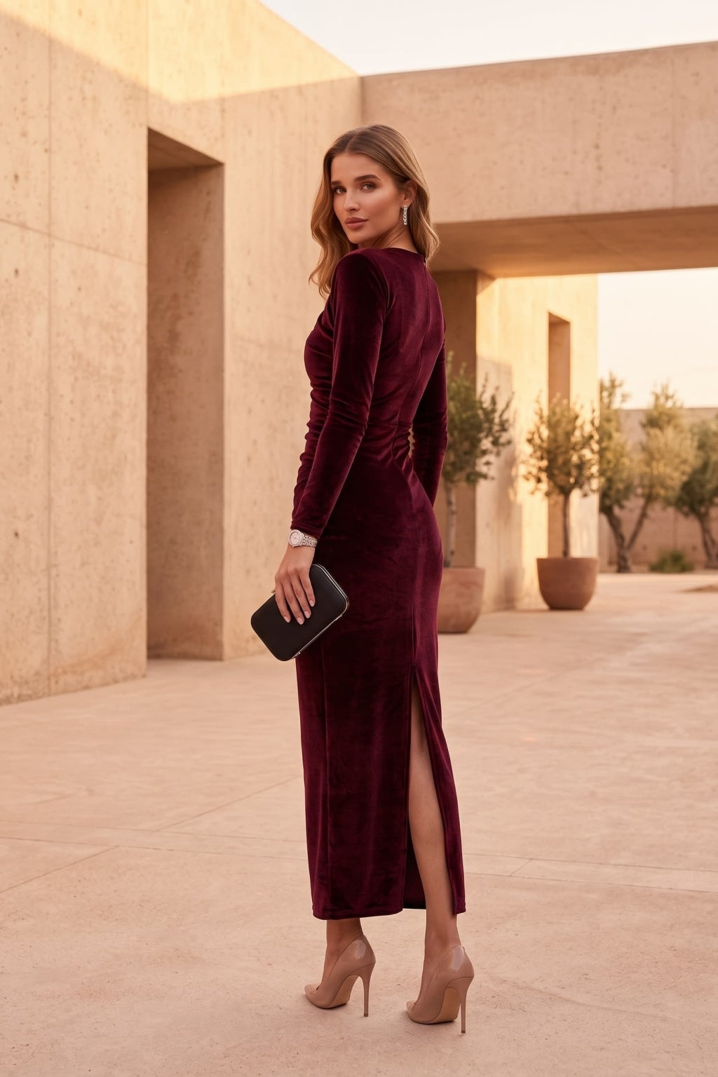 Sheath-Column Ankle Length Velvet Special Occasion Dress CS1093
