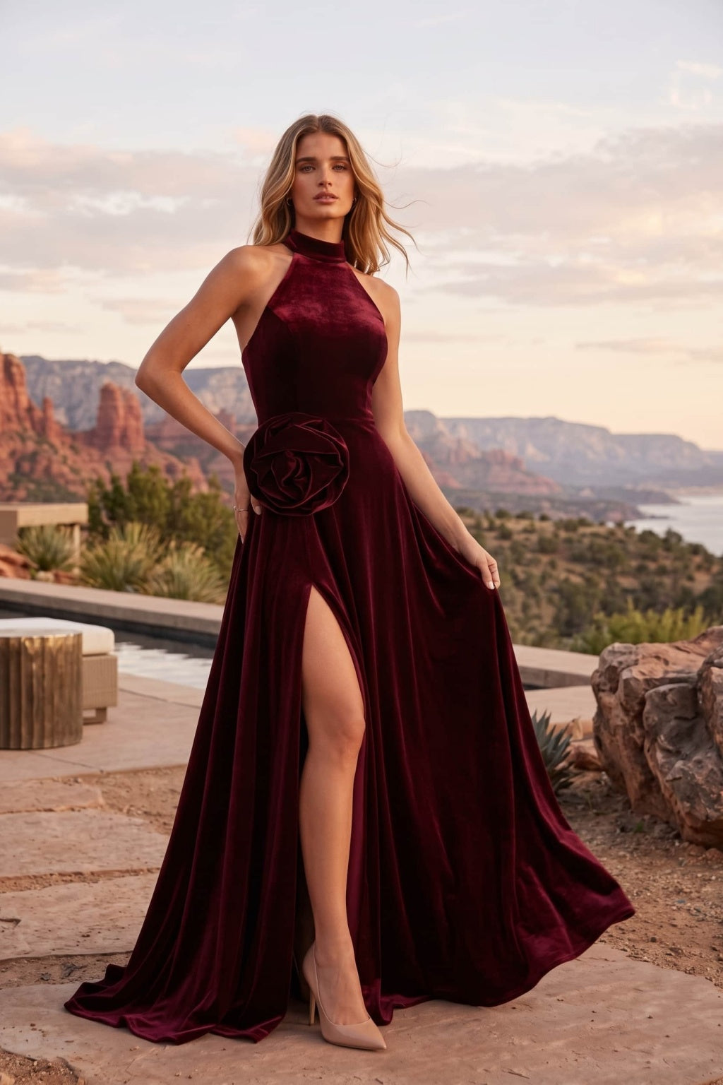 A-Line Floor Length Velvet Special Occasion Dress CS1095