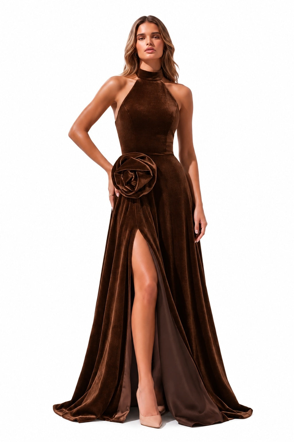 A-Line Floor Length Velvet Special Occasion Dress CS1095