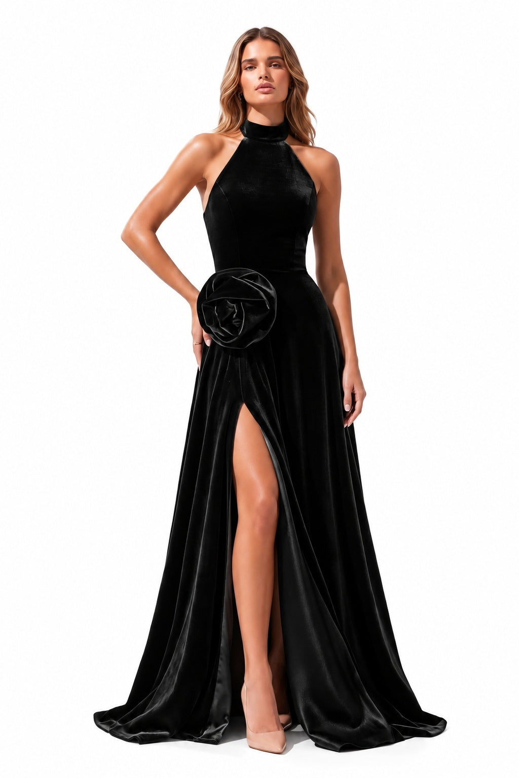 A-Line Floor Length Velvet Special Occasion Dress CS1095