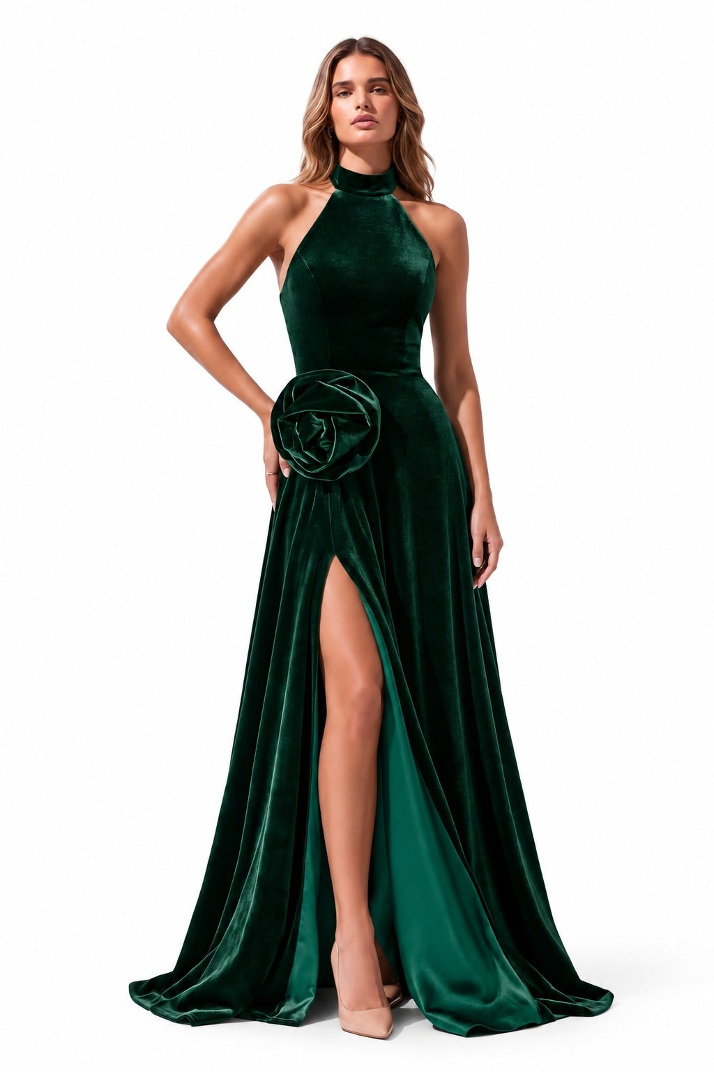 A-Line Floor Length Velvet Special Occasion Dress CS1095