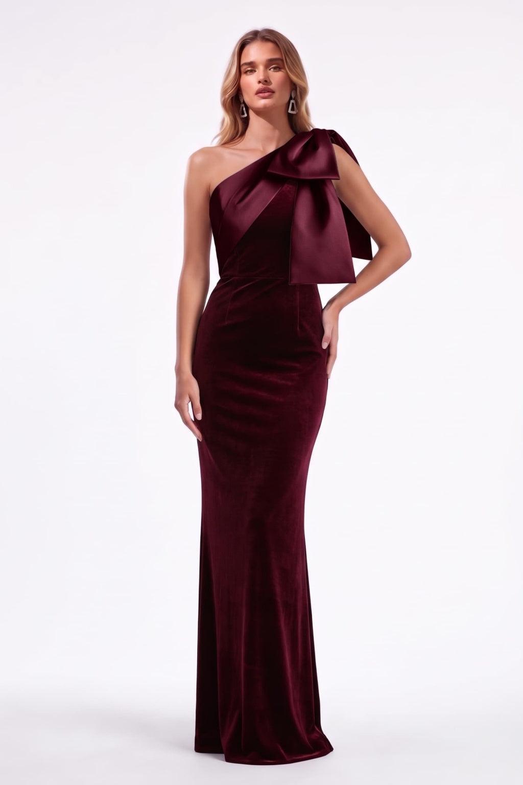 Sheath-Column Floor Length Velvet Satin Special Occasion Dress CS1096 - Wine - COCOMELODY