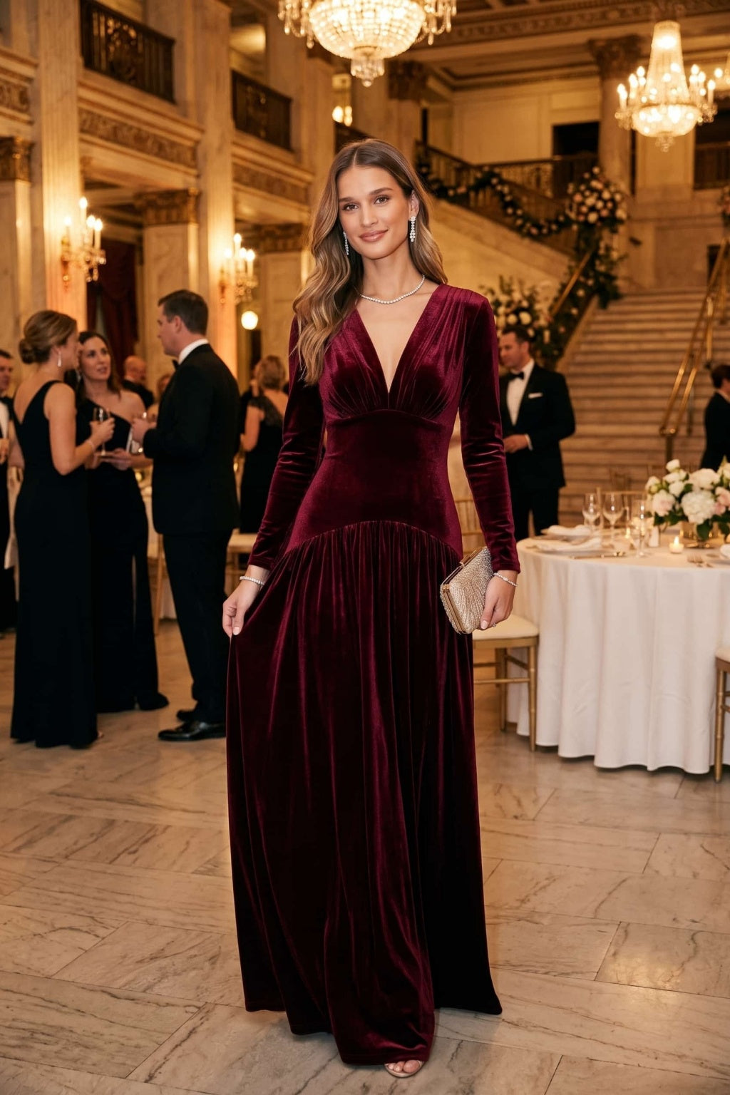A-Line Floor Length Velvet Special Occasion Dress CS1097