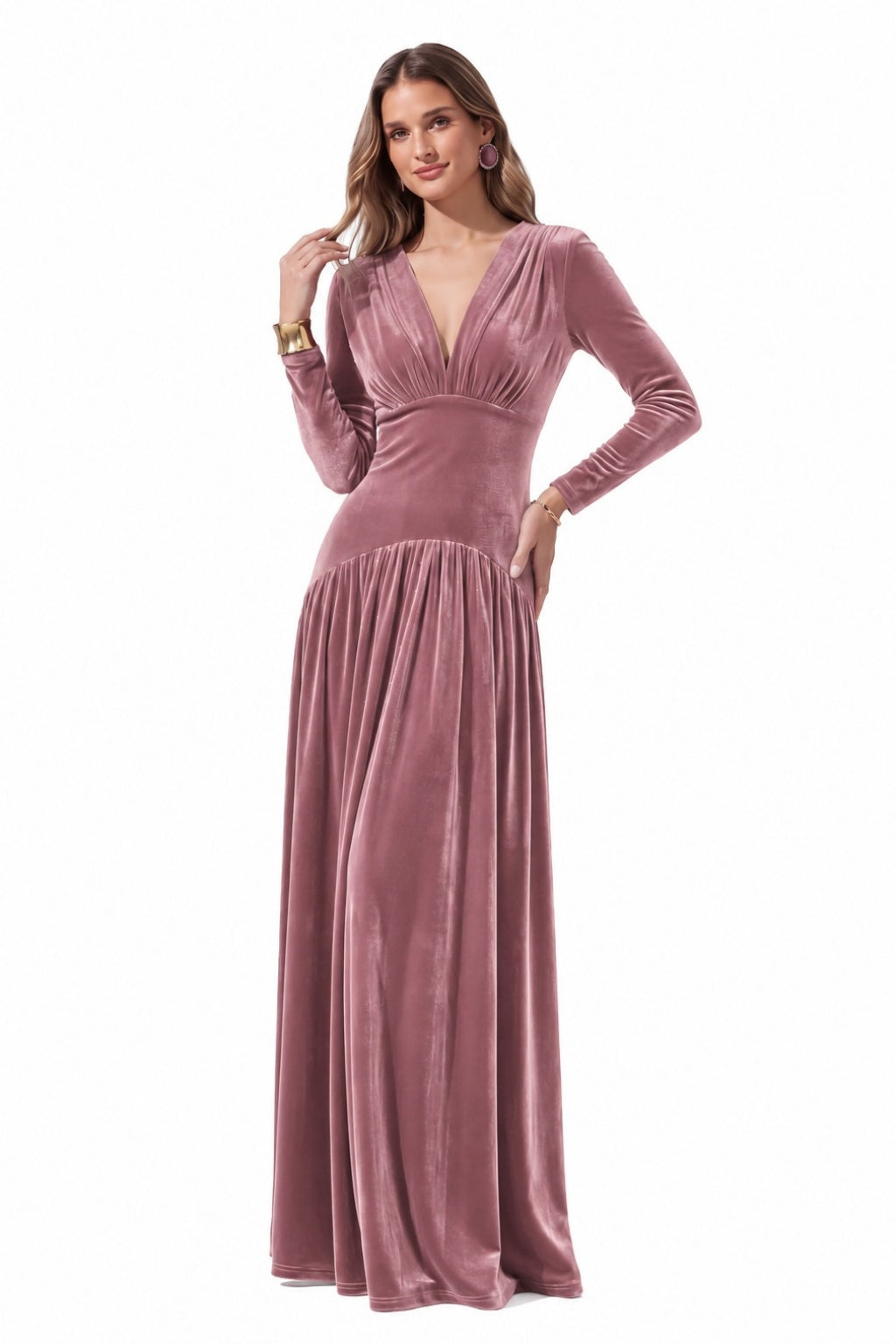 A-Line Floor Length Velvet Special Occasion Dress CS1097