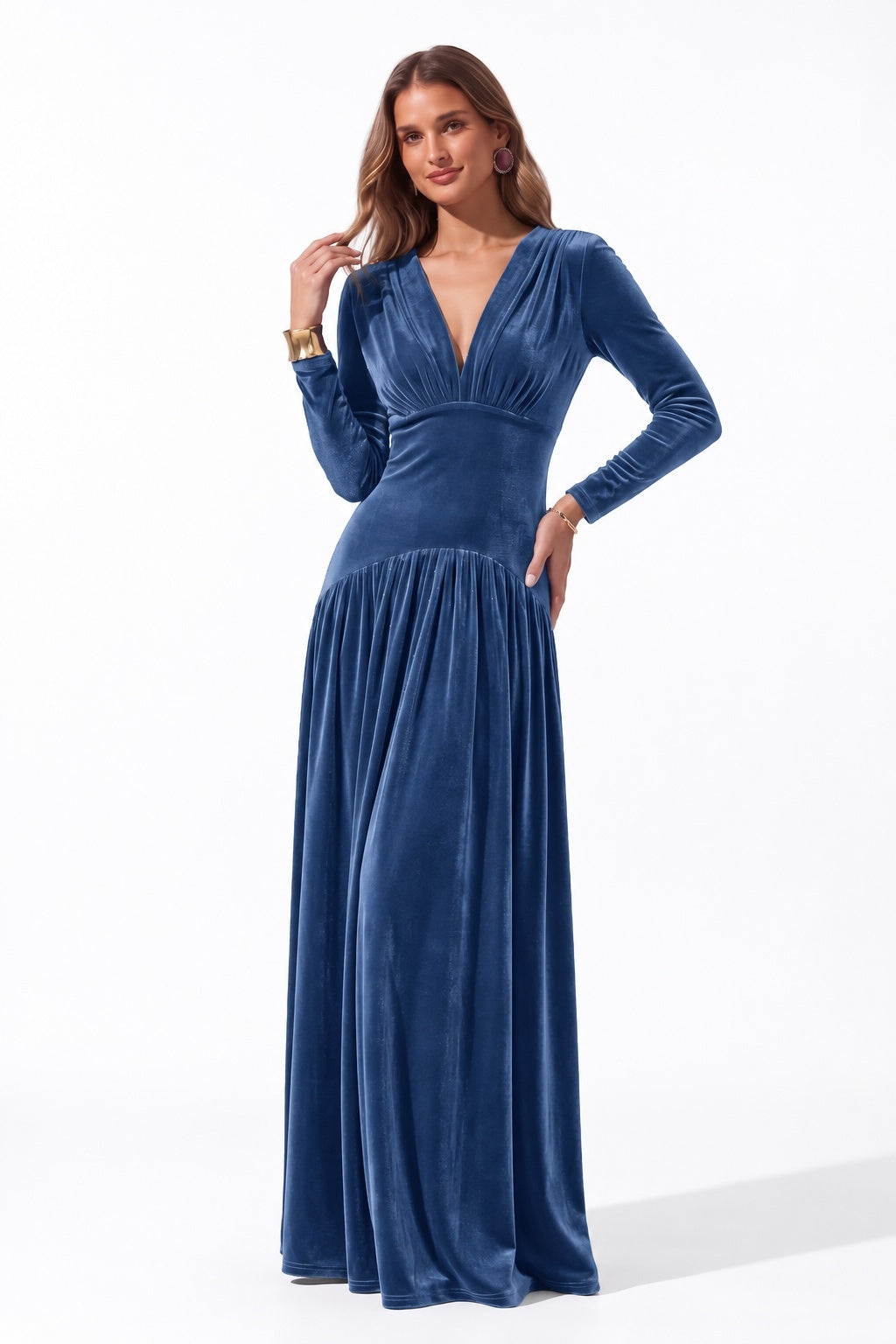 A-Line Floor Length Velvet Special Occasion Dress CS1097