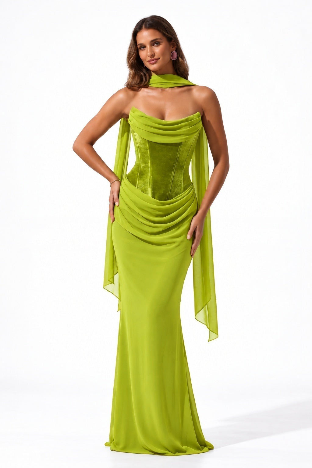 Trumpet-Mermaid Floor Length Velvet Chiffon Special Occasion Dress CS1098