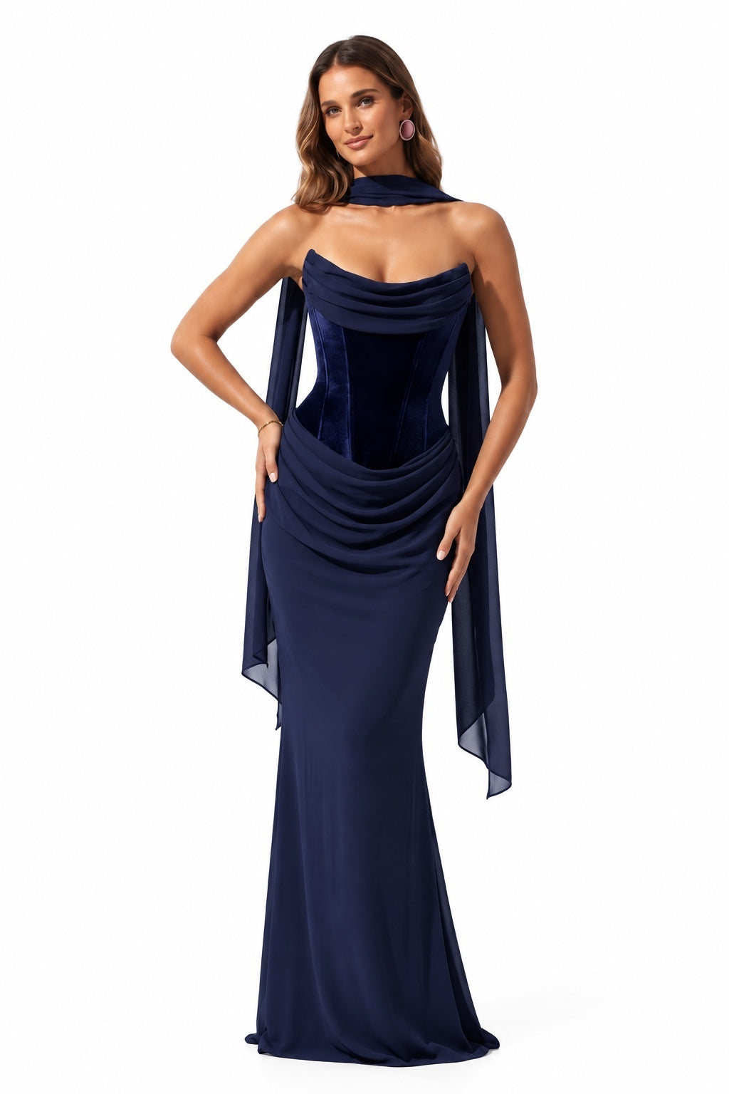 Trumpet-Mermaid Floor Length Velvet Chiffon Special Occasion Dress CS1098