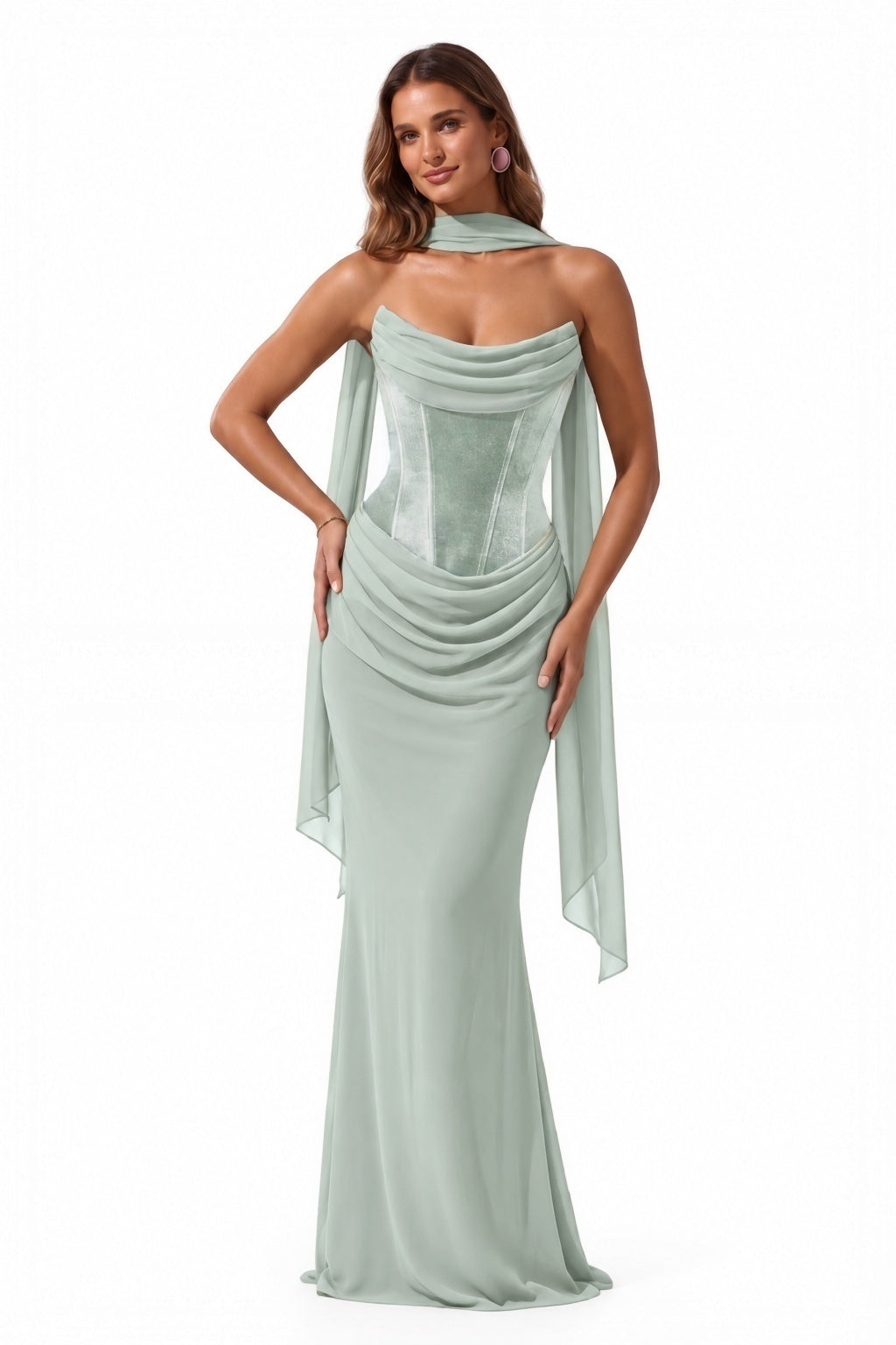 Trumpet-Mermaid Floor Length Velvet Chiffon Special Occasion Dress CS1098