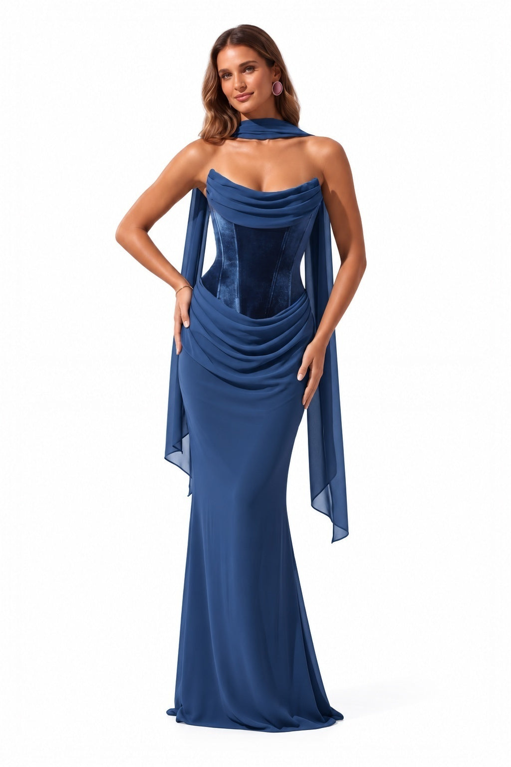 Trumpet-Mermaid Floor Length Velvet Chiffon Special Occasion Dress CS1098