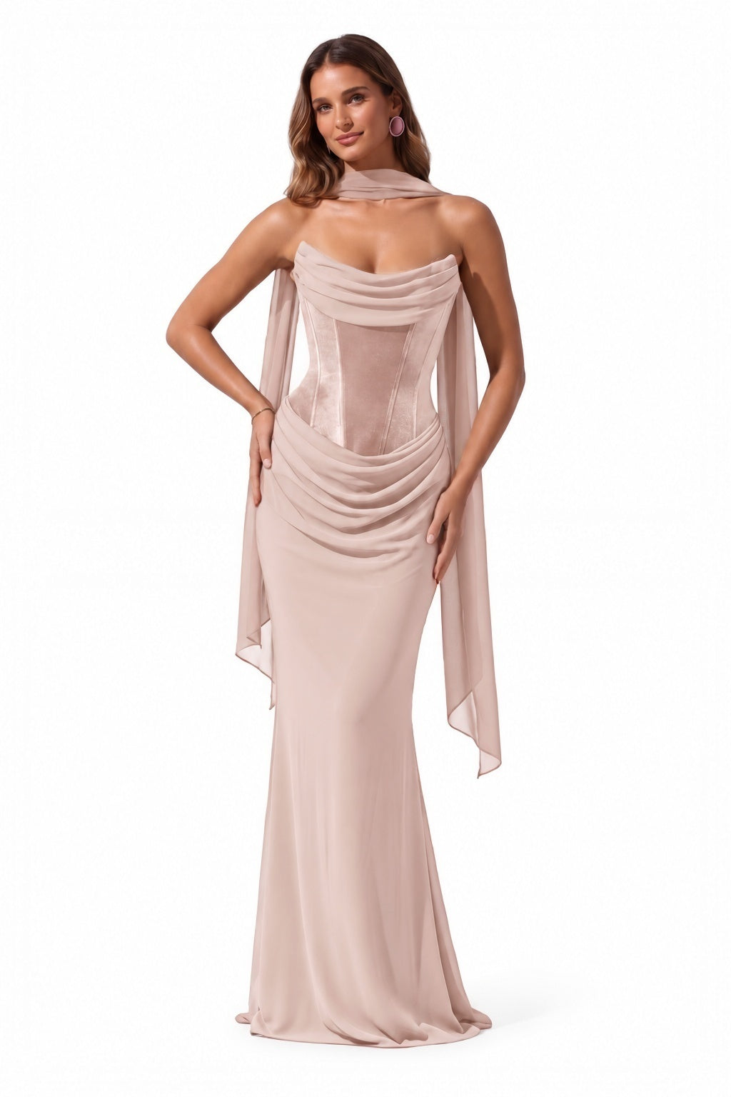 Trumpet-Mermaid Floor Length Velvet Chiffon Special Occasion Dress CS1098