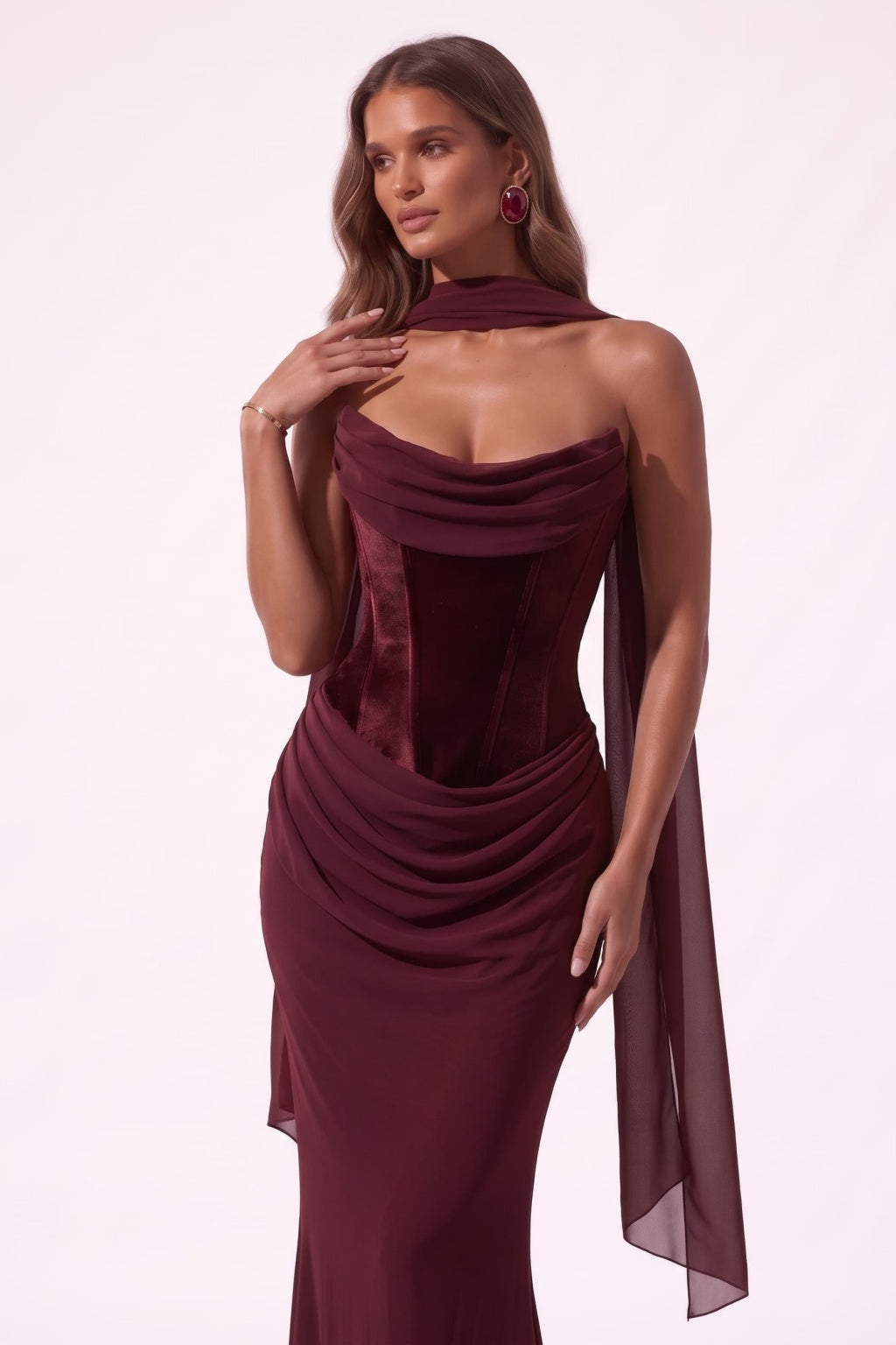 Trumpet-Mermaid Floor Length Velvet Chiffon Special Occasion Dress CS1098