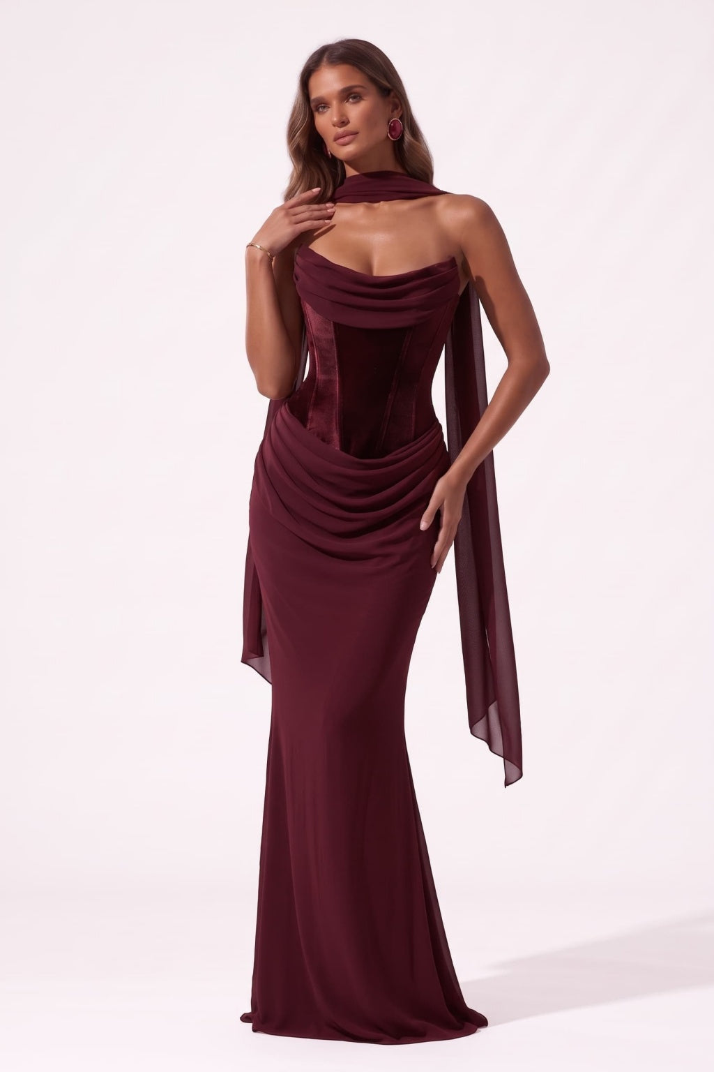 Trumpet-Mermaid Floor Length Velvet Chiffon Special Occasion Dress CS1098