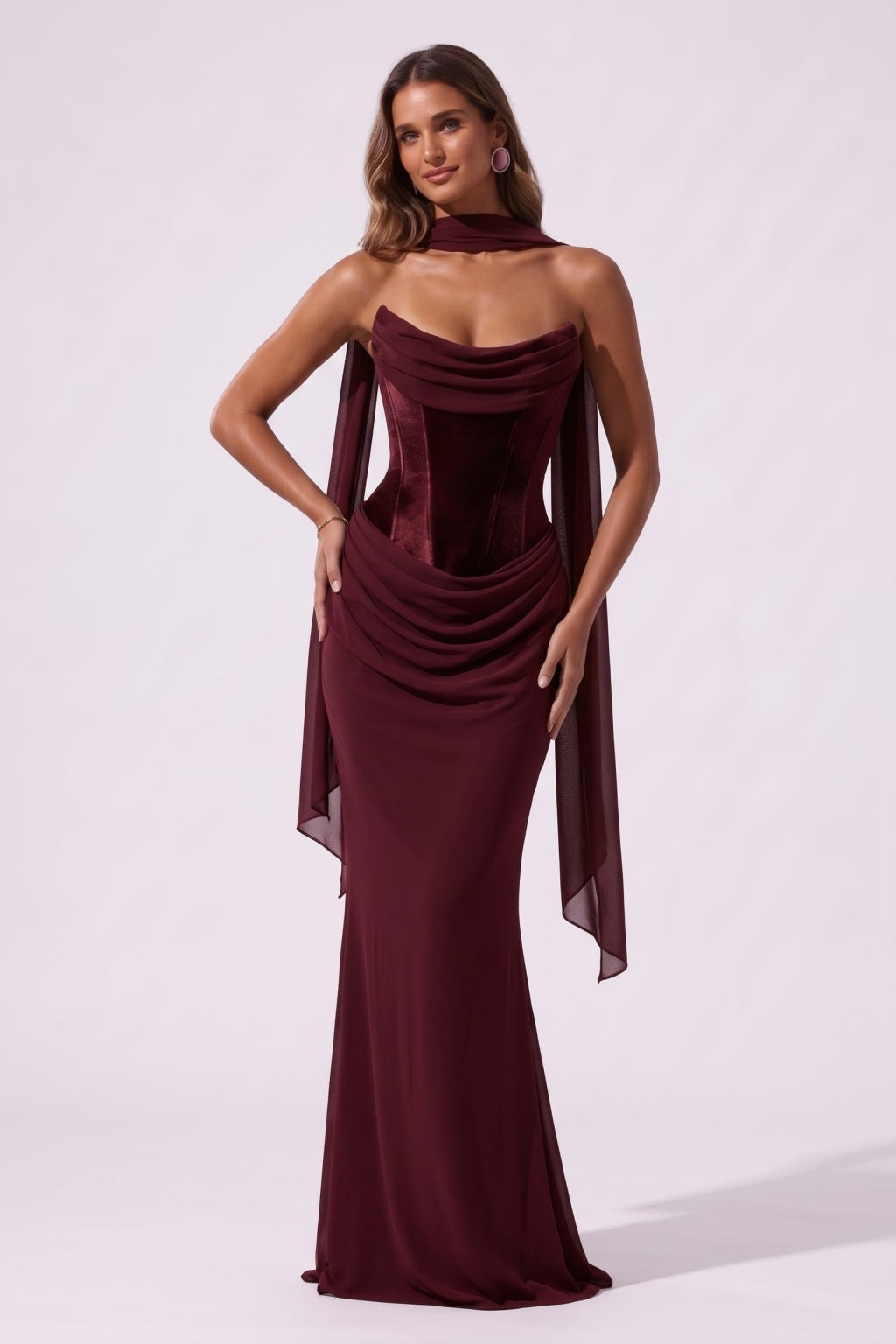 Trumpet-Mermaid Floor Length Velvet Chiffon Special Occasion Dress CS1098