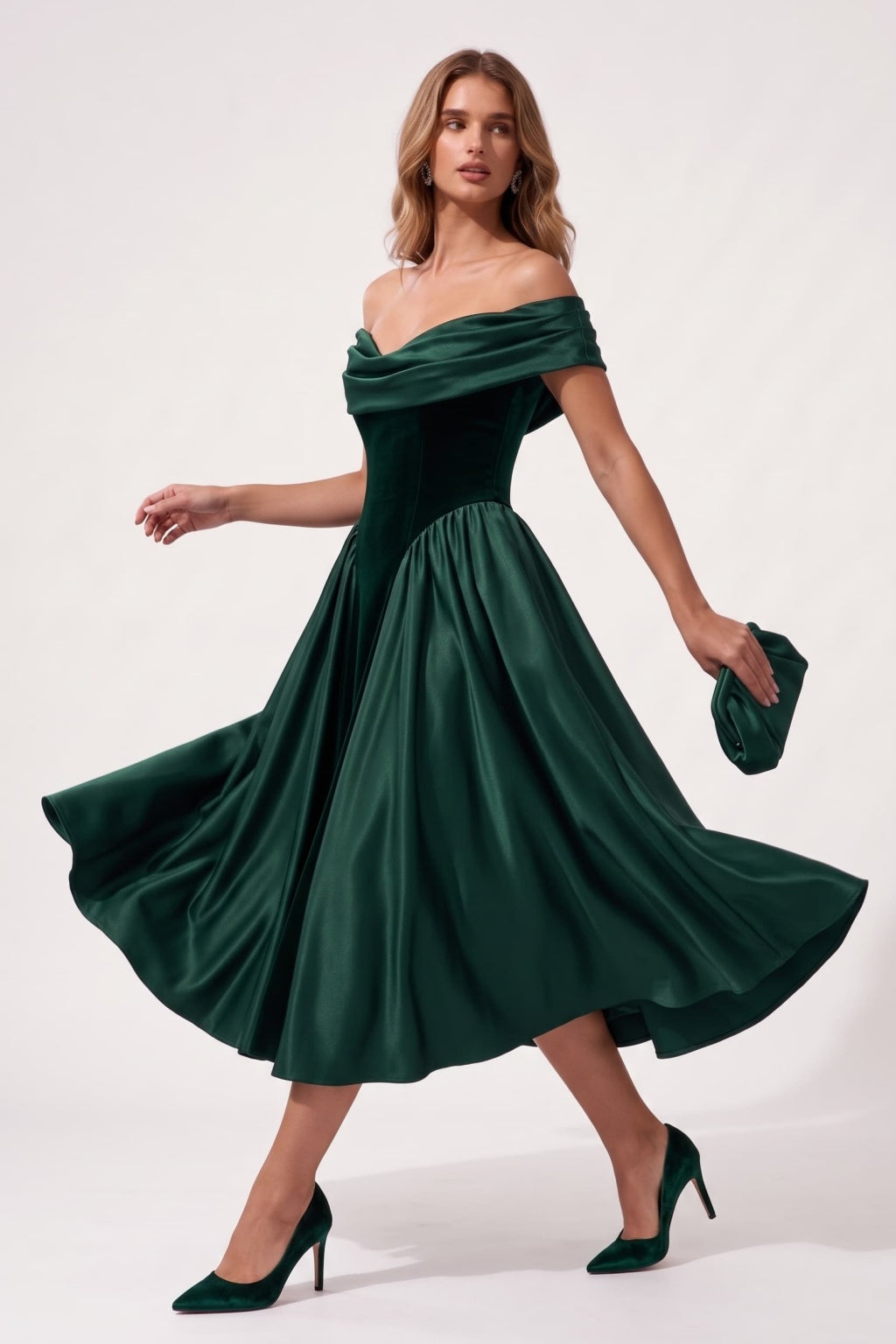 A-Line Tea Length Satin Velvet Special Occasion Dress CS1102