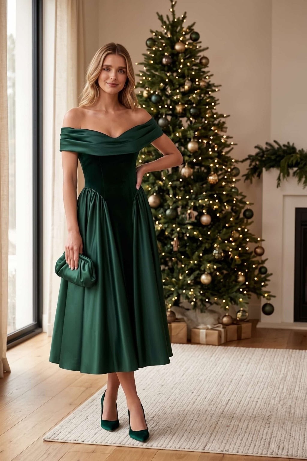 A-Line Tea Length Satin Velvet Special Occasion Dress CS1102