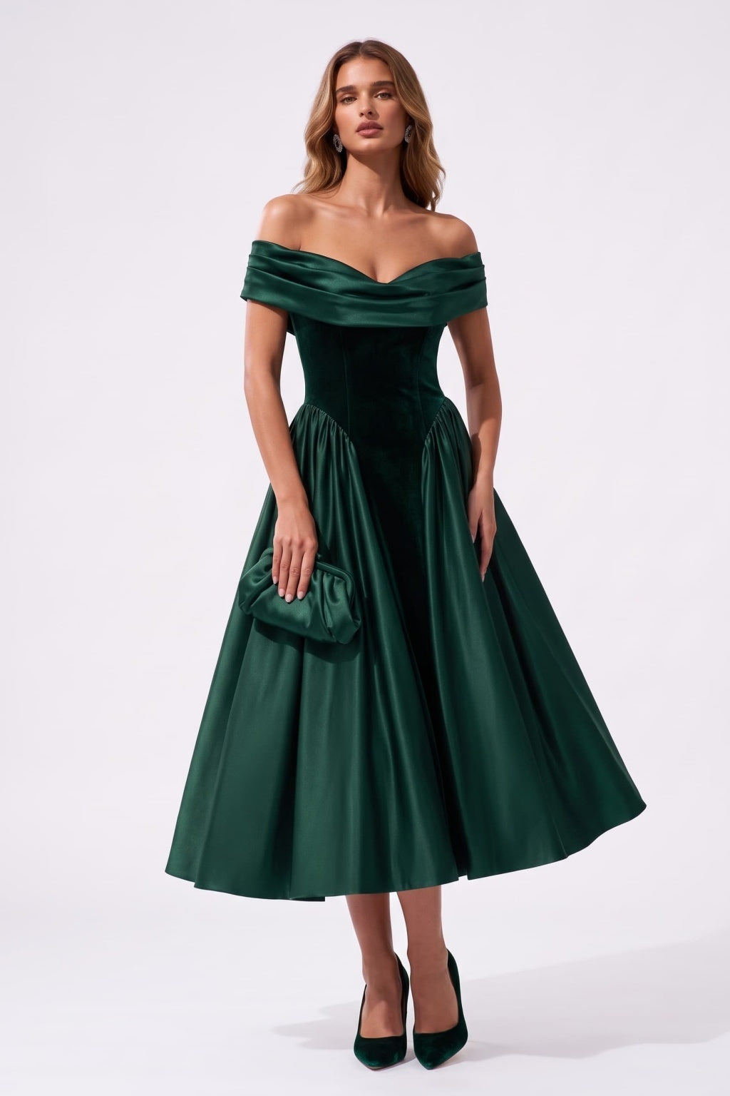 A-Line Tea Length Satin Velvet Special Occasion Dress CS1102