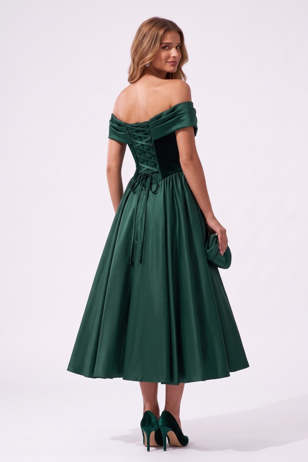 A-Line Tea Length Satin Velvet Special Occasion Dress CS1102
