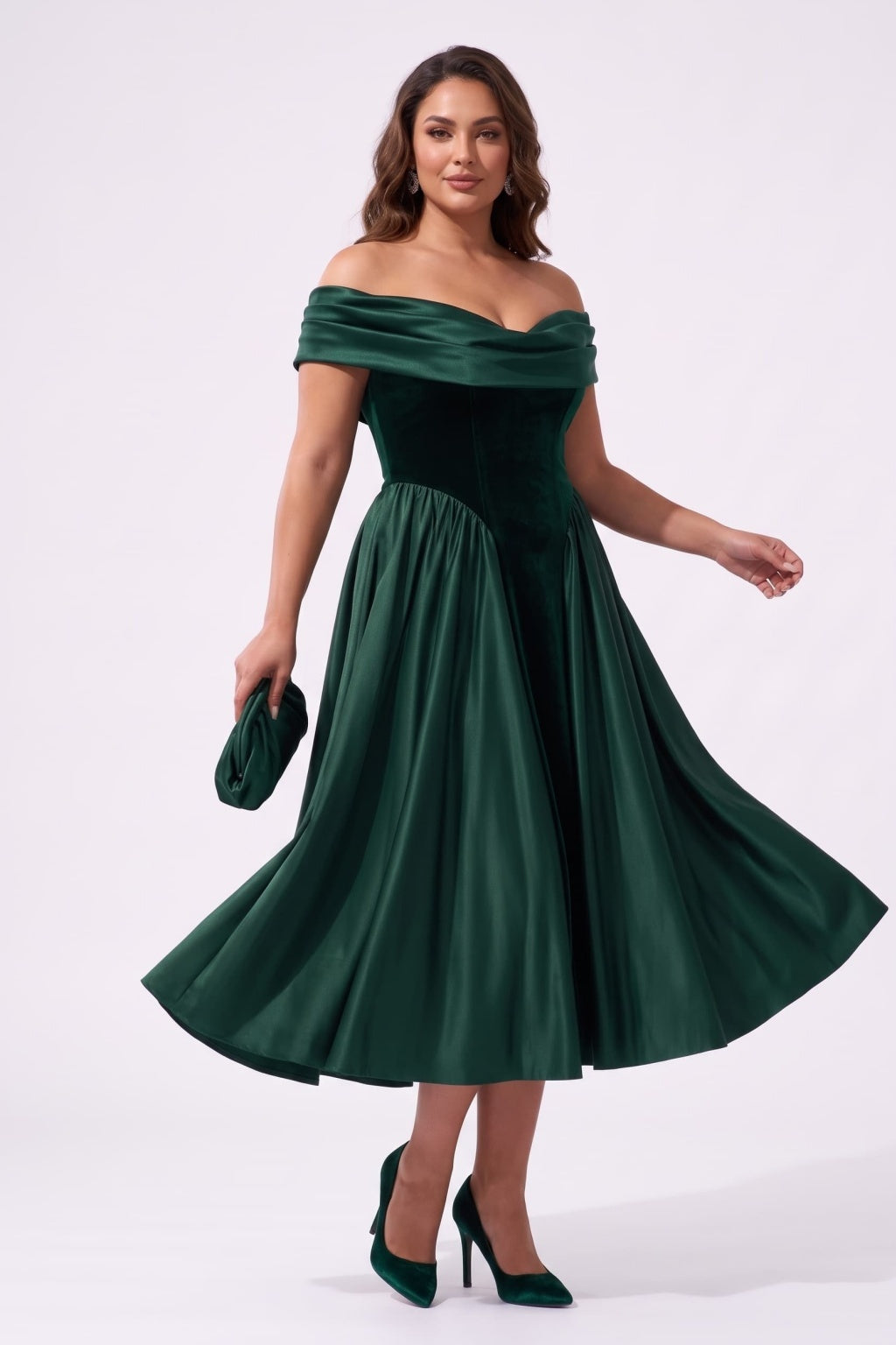 A-Line Tea Length Satin Velvet Special Occasion Dress CS1102