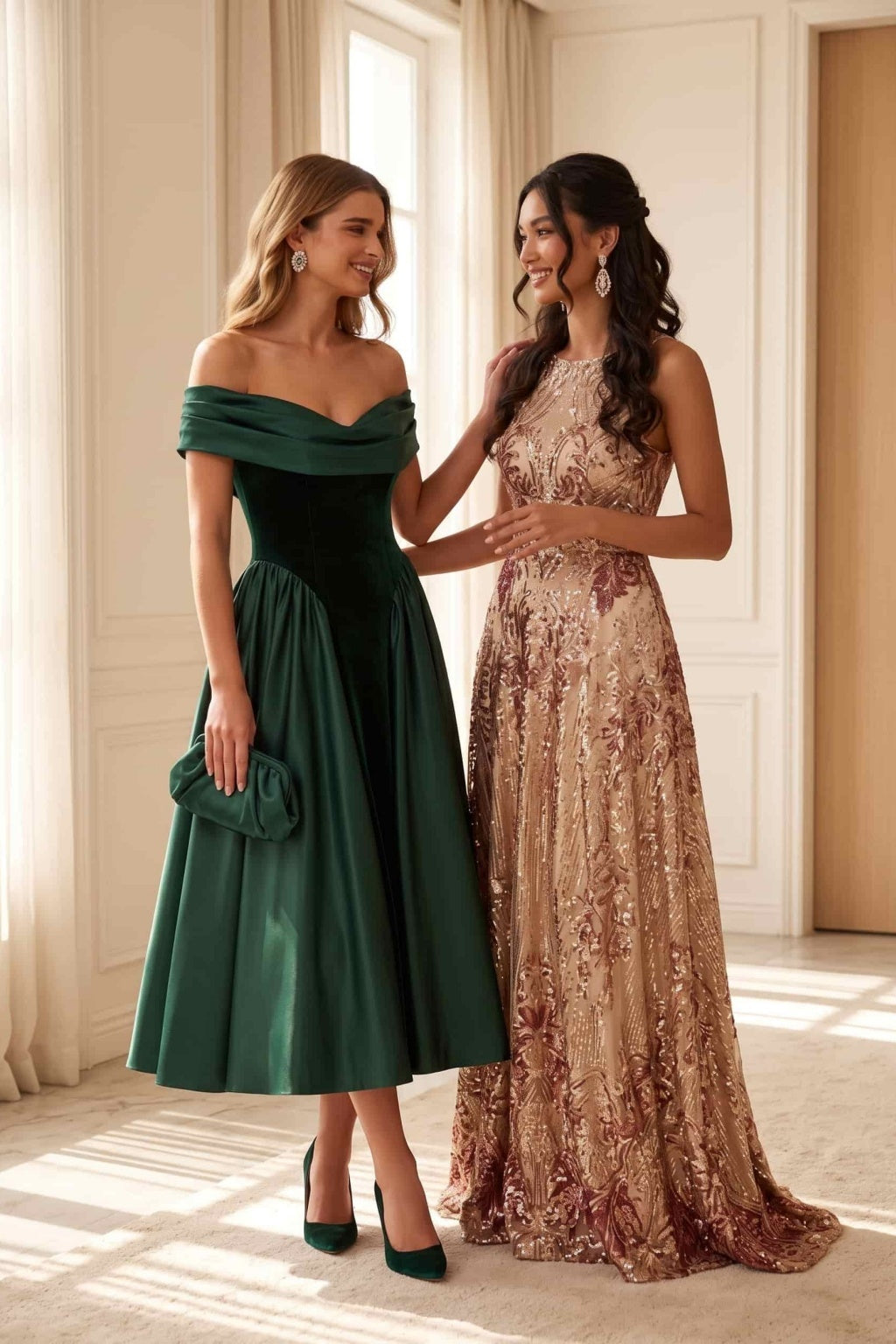 A-Line Tea Length Satin Velvet Special Occasion Dress CS1102