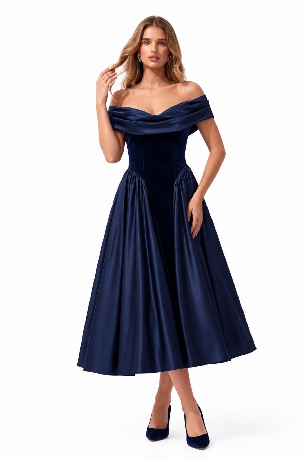 A-Line Tea Length Satin Velvet Special Occasion Dress CS1102