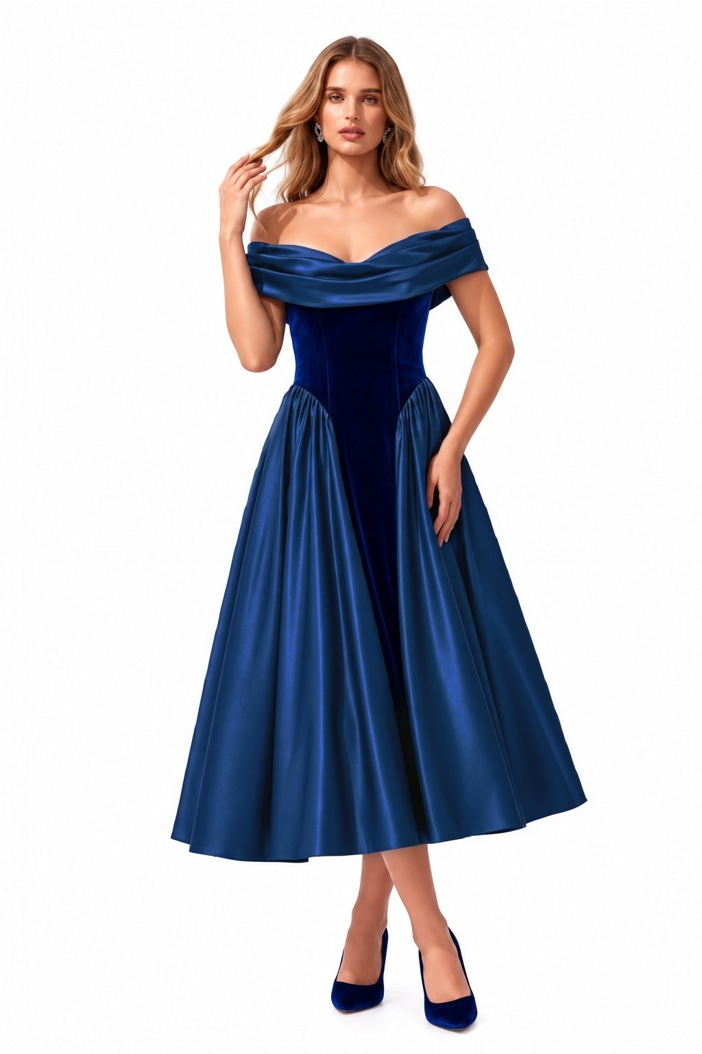 A-Line Tea Length Satin Velvet Special Occasion Dress CS1102