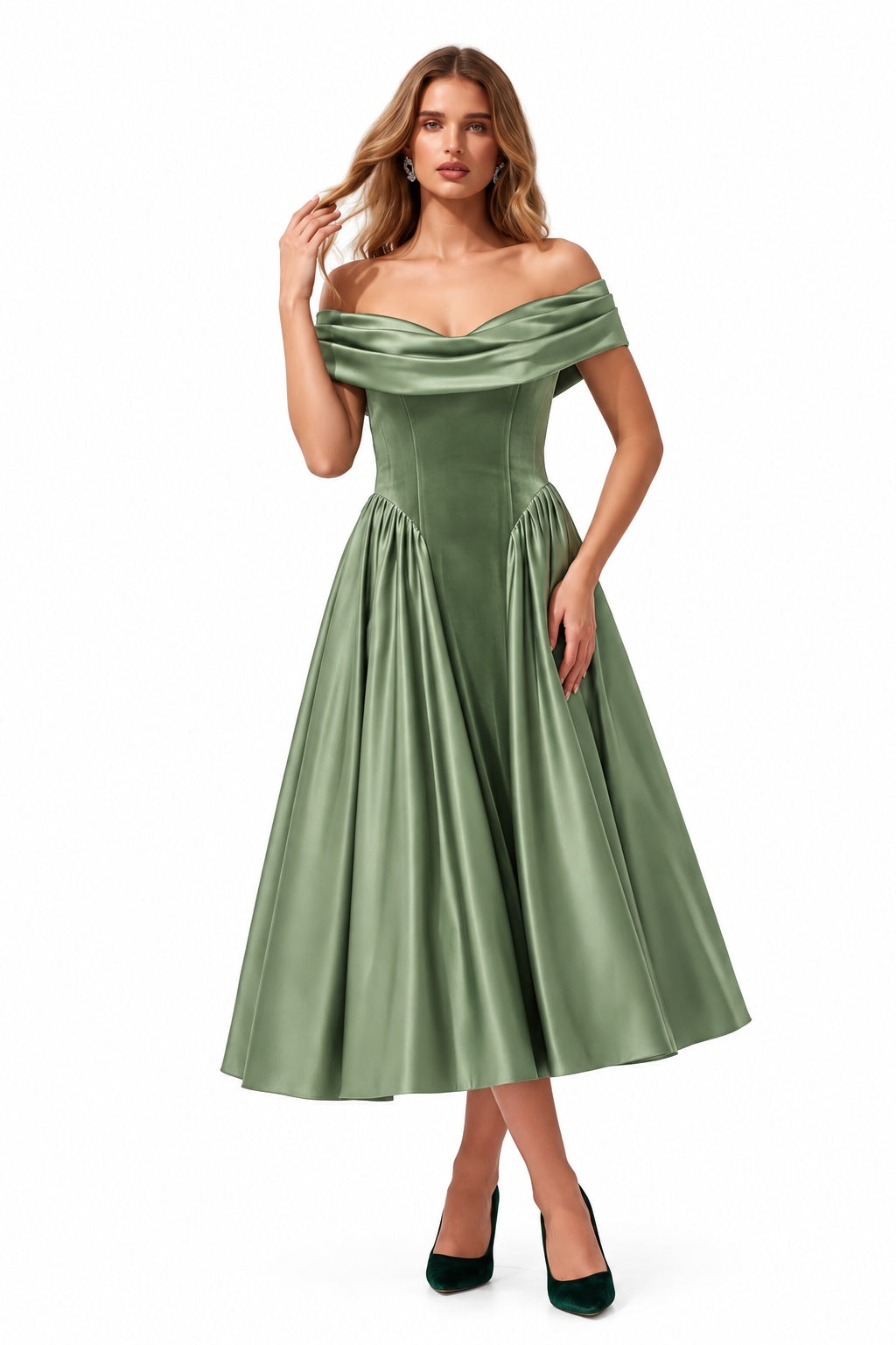 A-Line Tea Length Satin Velvet Special Occasion Dress CS1102