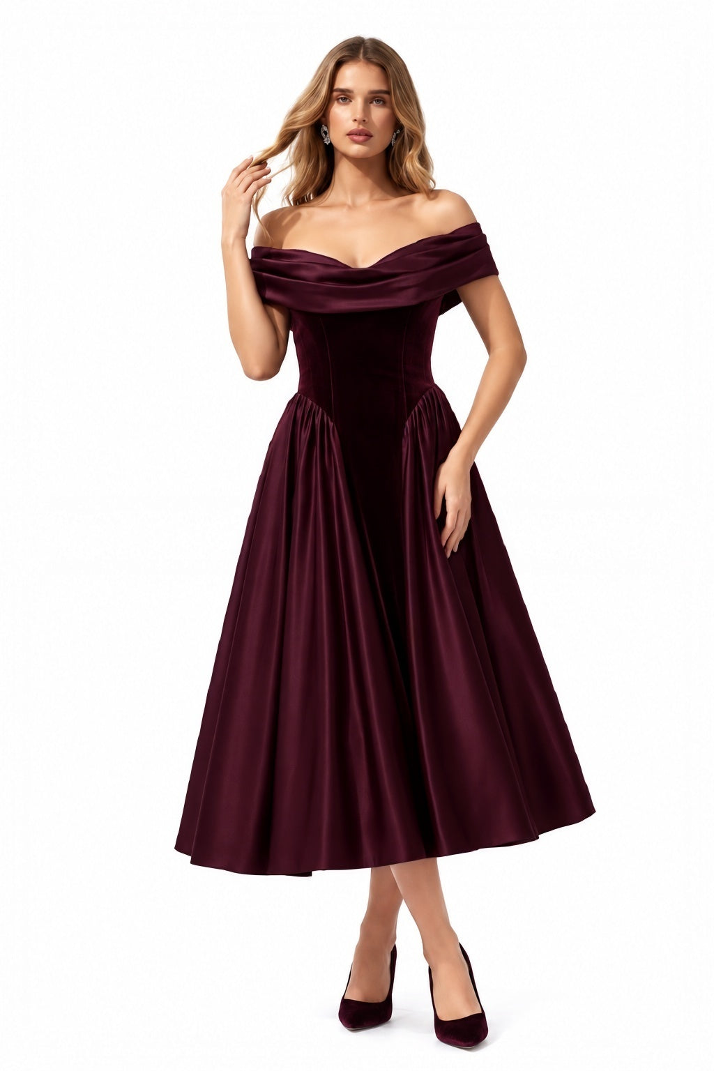 A-Line Tea Length Satin Velvet Special Occasion Dress CS1102