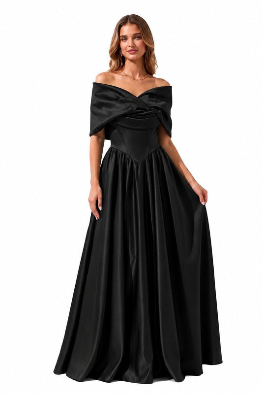 A-Line Floor Length Satin Special Occasion Dress CS1103 - Black - COCOMELODY
