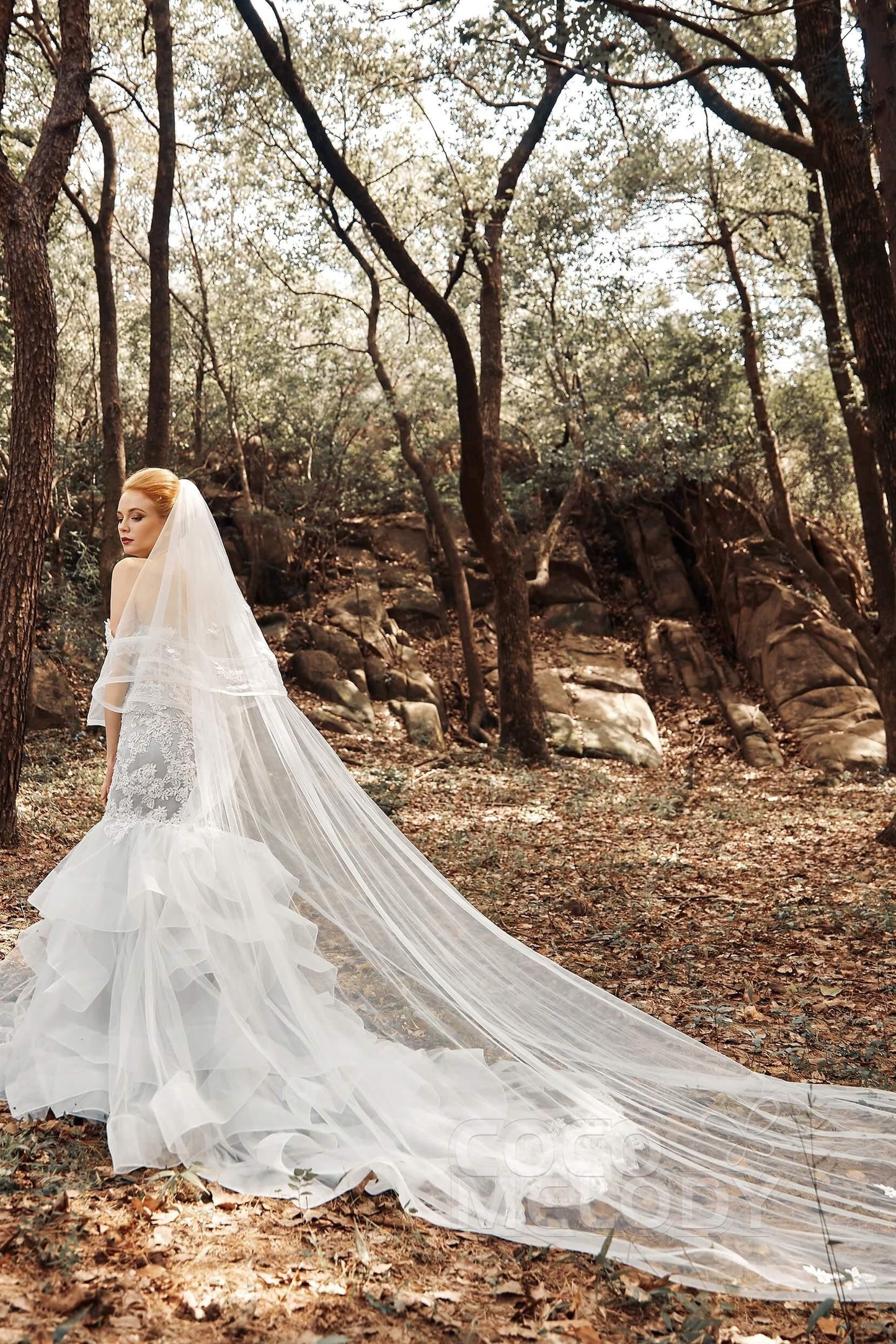Two-tier Lace Edge Tulle Cathedral Veils Appliques CV0192 - COCOMELODY