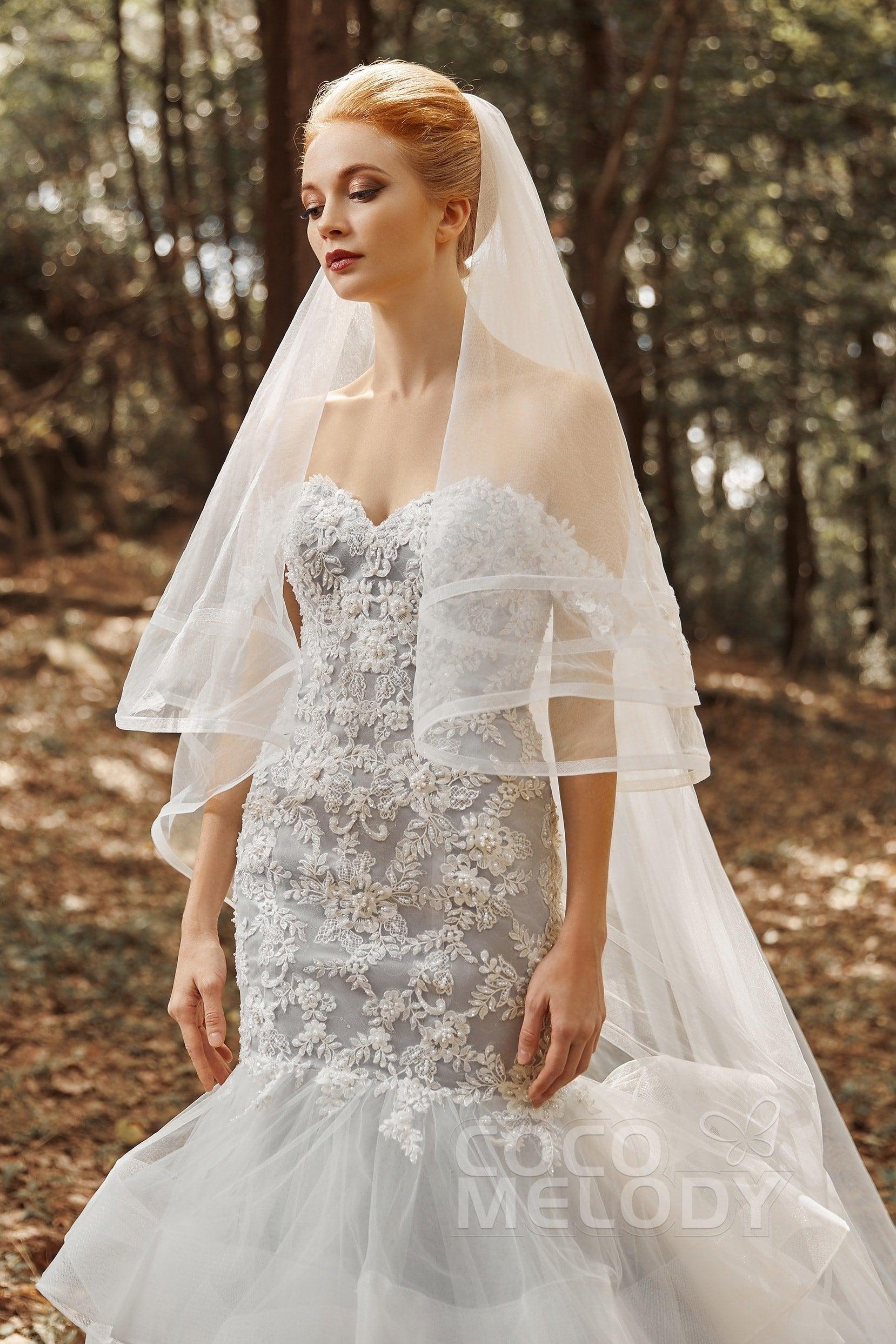 Two-tier Lace Edge Tulle Cathedral Veils Appliques CV0192 - COCOMELODY