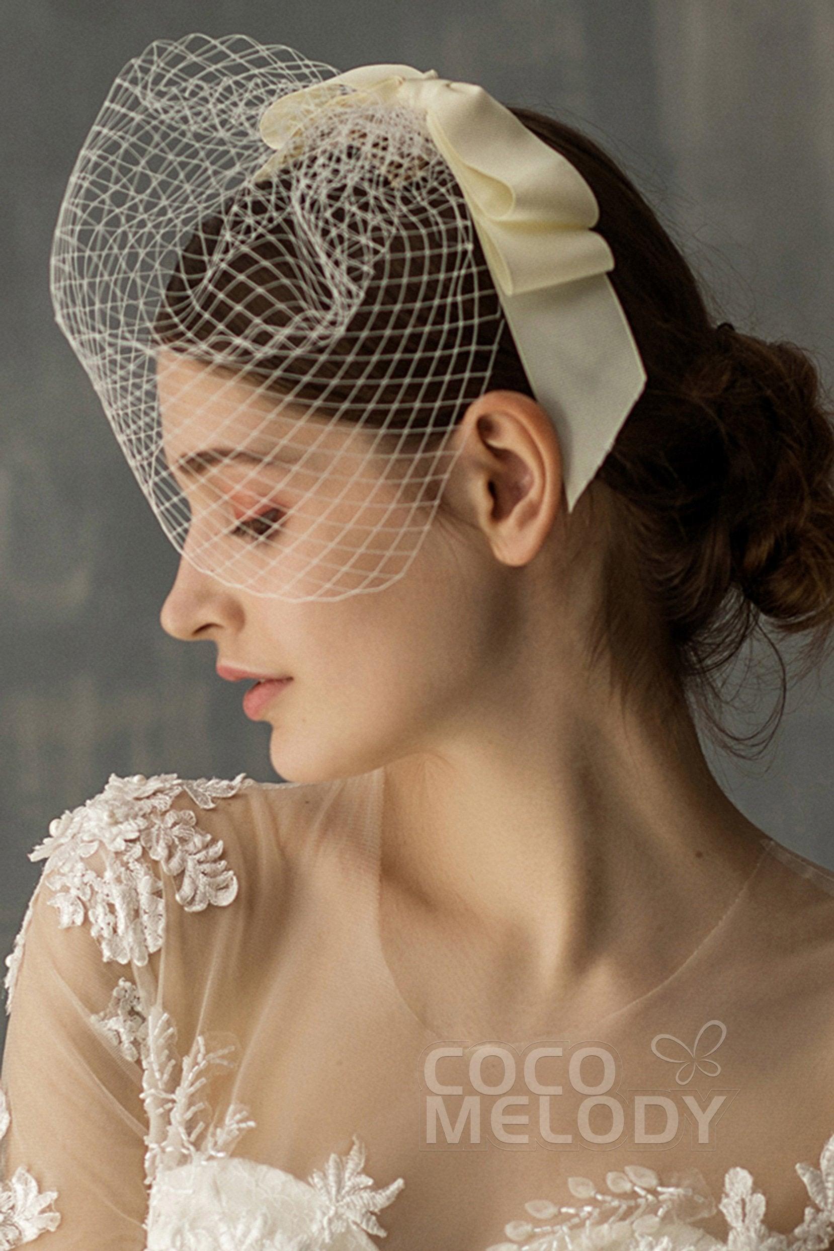 Cute One-tier Cut Edge Tulle Blusher Veils with Bow CV0196 - COCOMELODY