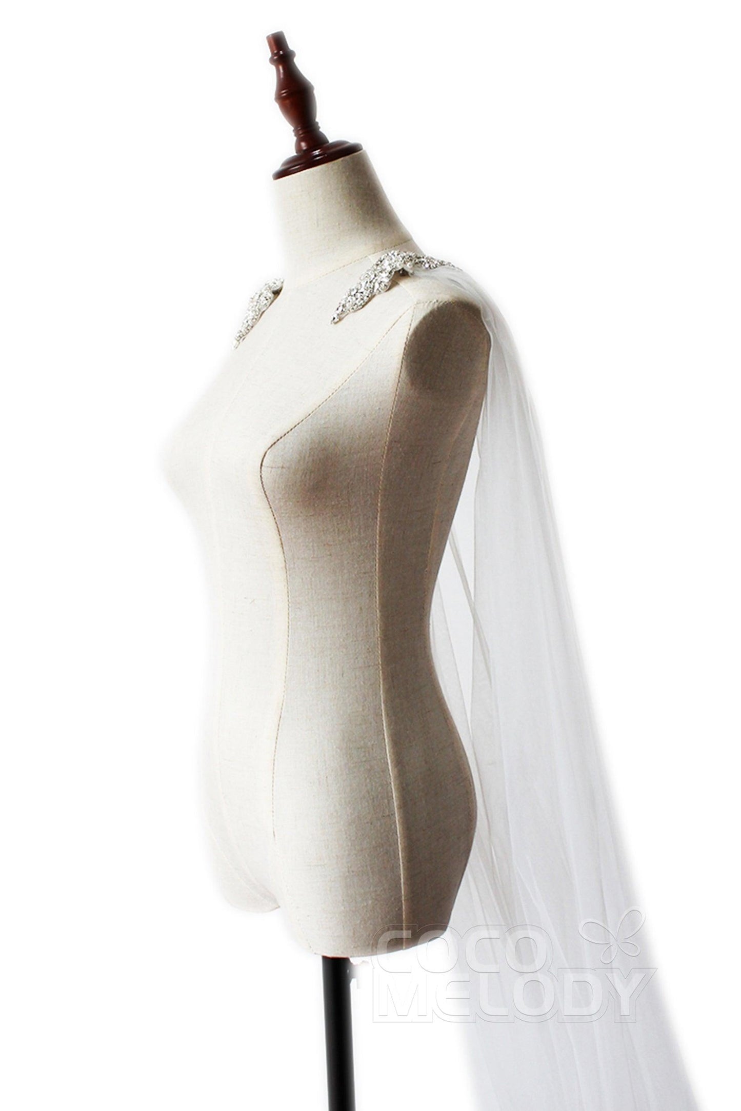 Elegant One-tier Cut Edge Tulle Chapel Veils Beading CV0200 - COCOMELODY