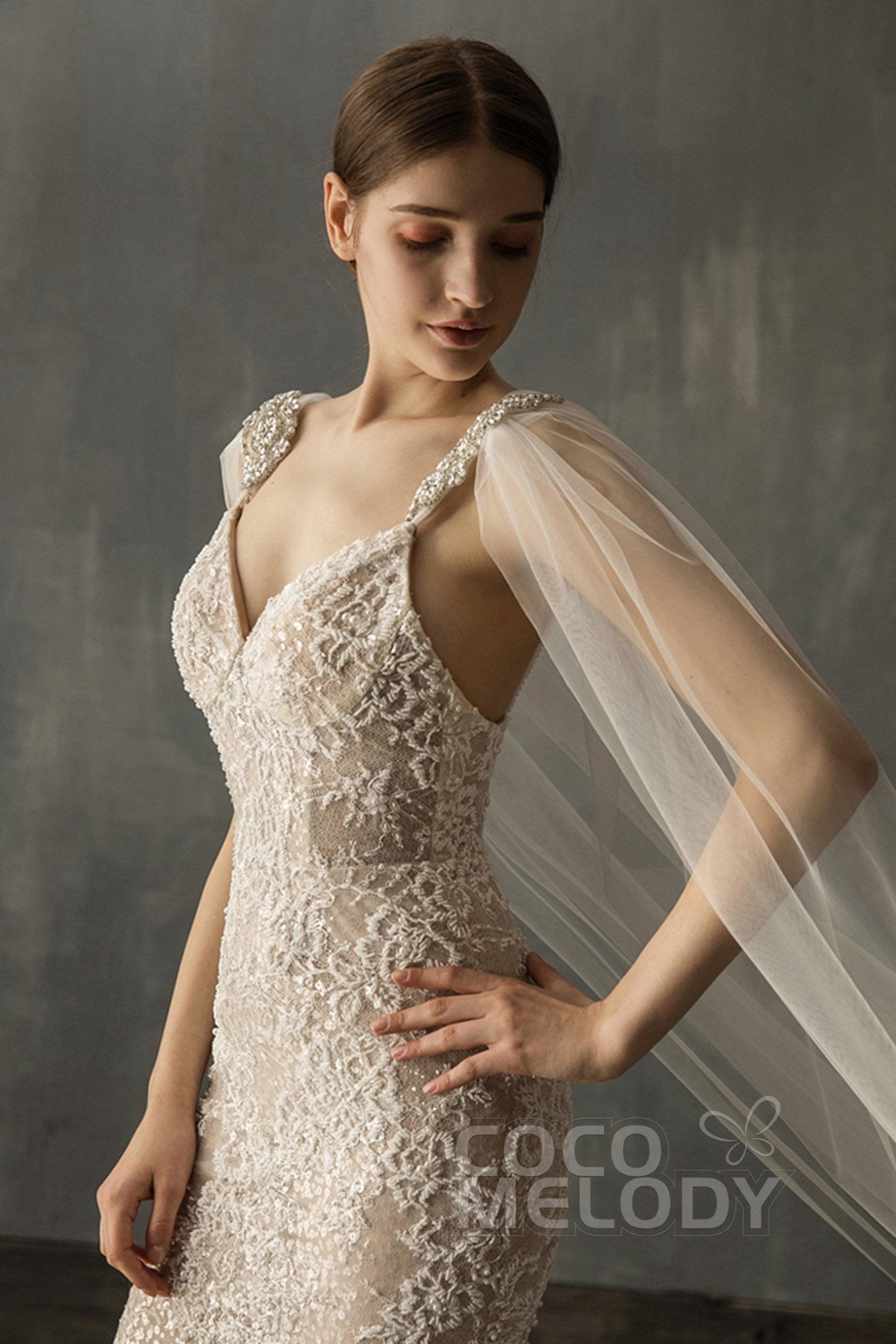 Elegant One-tier Cut Edge Tulle Chapel Veils Beading CV0200 - COCOMELODY